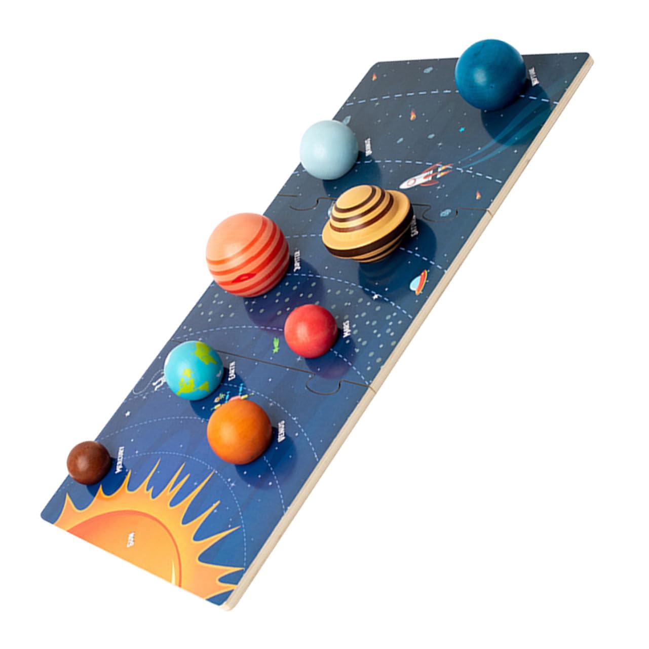 ibasenice Puzzle Planetario in Legno per Bambini Piccoli, Gioco Educativo Solare 8 Pianeti, Puzzle Cognitivo Interattivo per Bambini, Giocattoli Spaziali per Apprendimento Montessori, Set