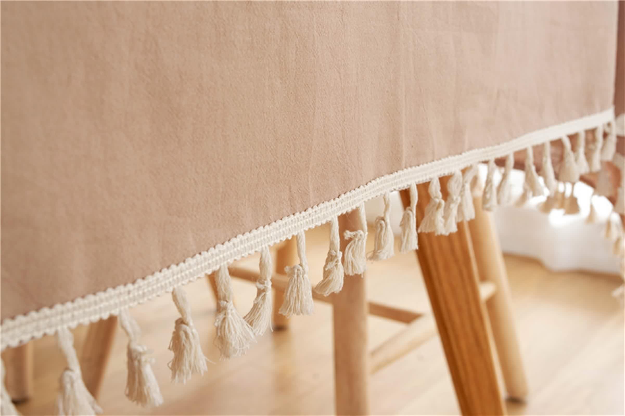 Tovaglia Cotone, Tovaglia Festa Beige Giallo Tinta Unita con Nappa Copritavolo 140X200CM per Soggiorno Cucina
