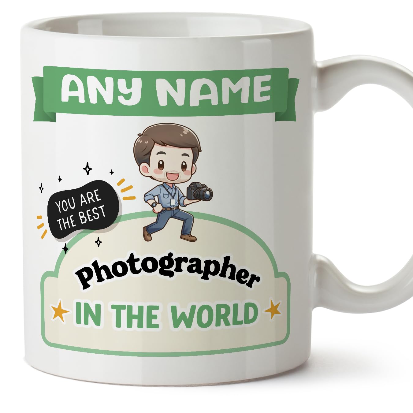 MUGFFINS Personalised Mug for Photographer Man - in English - Best in The World - Kawaii - Funny Custom Gift for Colleagues - Ceramic 11oz Mug
