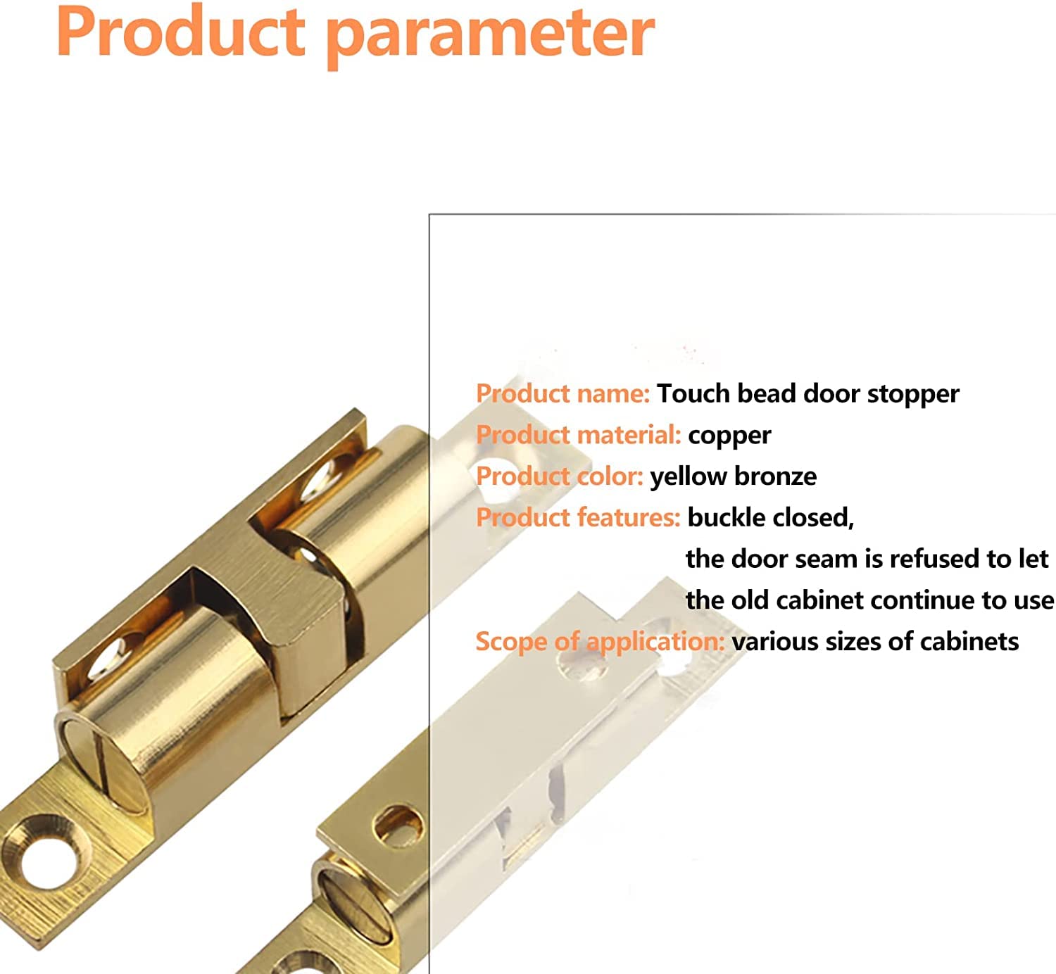 Push-to-Open-Türschnäpper, magnetischer Türschnäpper, Push-to-Open-Türschnäpper, magnetischer Türschnäpper, 2er-Pack Schrank-Kugelspannriegel, goldenes Kupfer, Schranktür-Kugelschnäpper, Doppelkugel-R