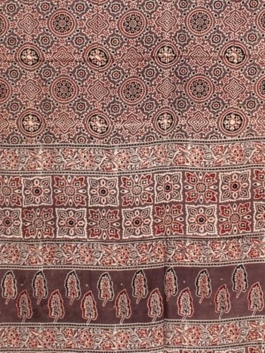 Image of Ethnics of Kutch Womenss Ajrakh Modal Silk Natural Dye Hand Block Print Saree with Blouse Piece - 5.5 Mtr Length