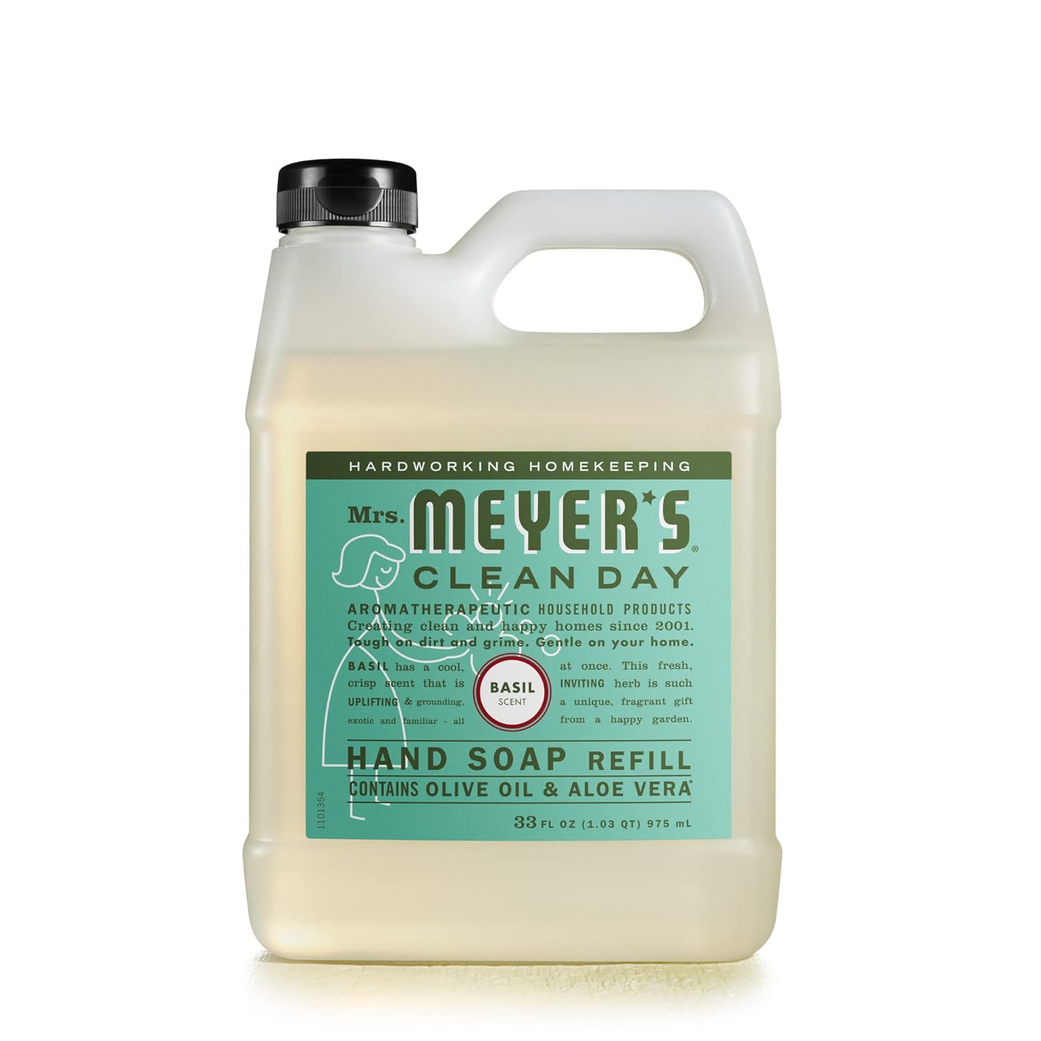 MRS. MEYER'S CLEAN DAY Hand Soap Refill, Made with Essential Oils, Biodegradable Formula, Basil, 33 fl. oz
