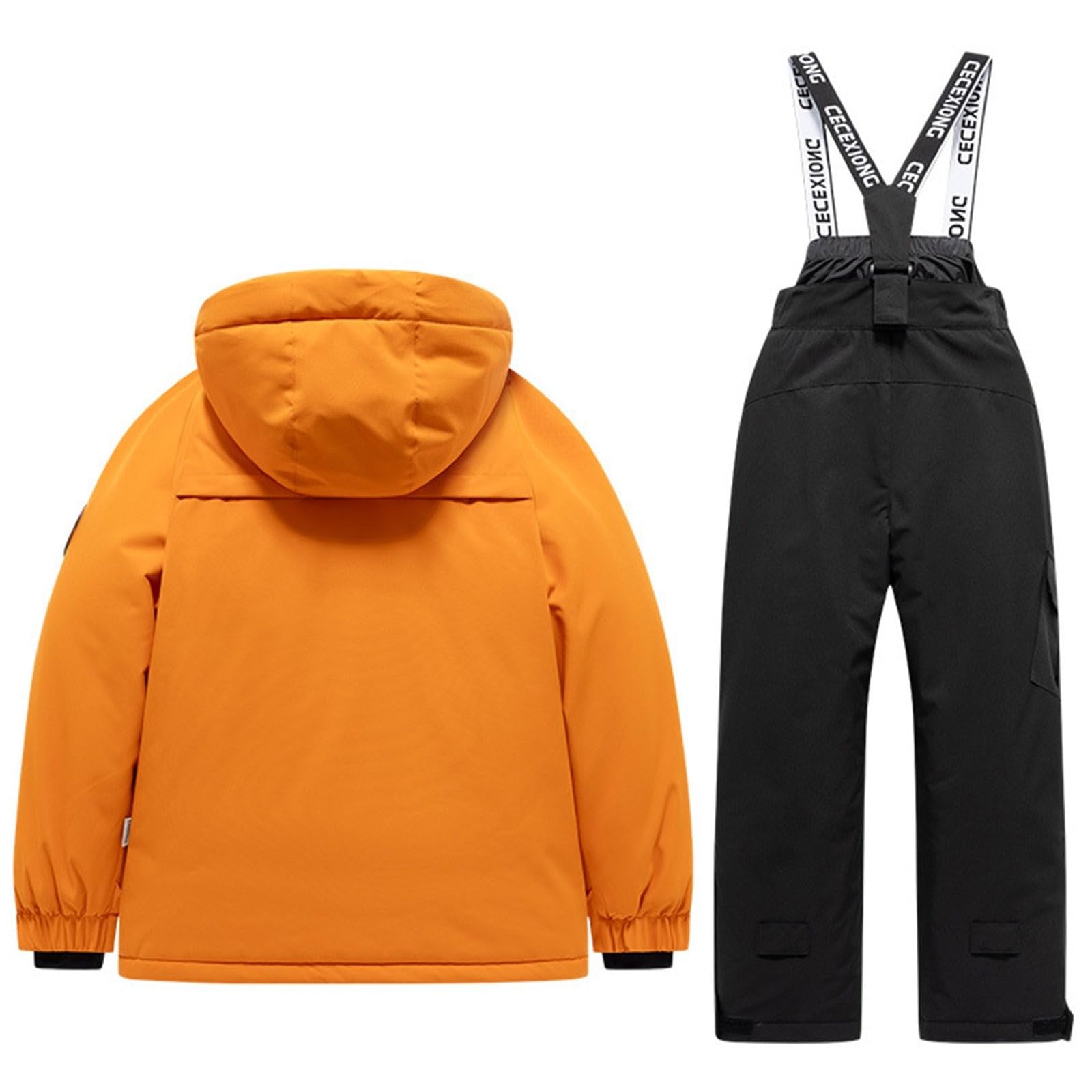 Generisch Traje de esquí para niños, traje de nieve monocolor, chaqueta de plumón con capucha + pantalones de esquí, juego de ropa de invierno de 2 piezas, traje de invierno grueso, resistente al