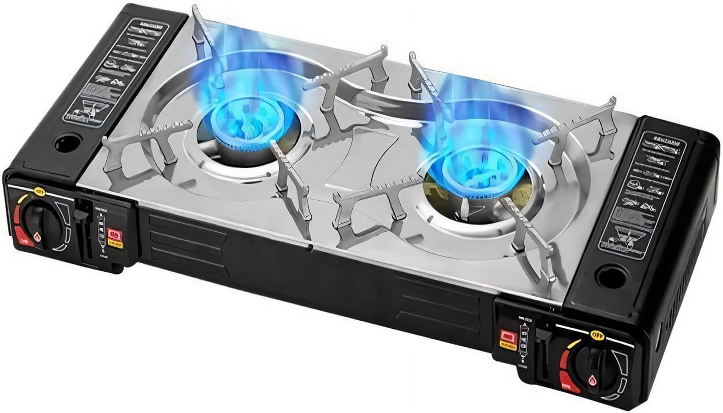Propane Gas Cooktop 2 Burners Stove Portable Gas Stove Stainless Steel Panel Auto Ignition Cooktop Camping Burner LPG for RV, Apartments, Outdoor