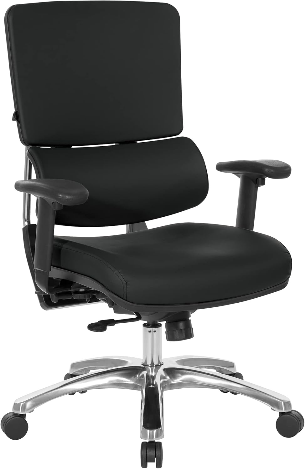 Office Star Pro X996 Fully Adjustable Managers Office Chair with Lumbar Support, Full Back, Polished Aluminum Base and Dillon Black Faux Leather Seat Office Star Pro X996 Fully Adjustable Managers Office Chair with Lumbar Support, Full Back, Polished Aluminum Base and Dillon Black Faux Leather Seat
