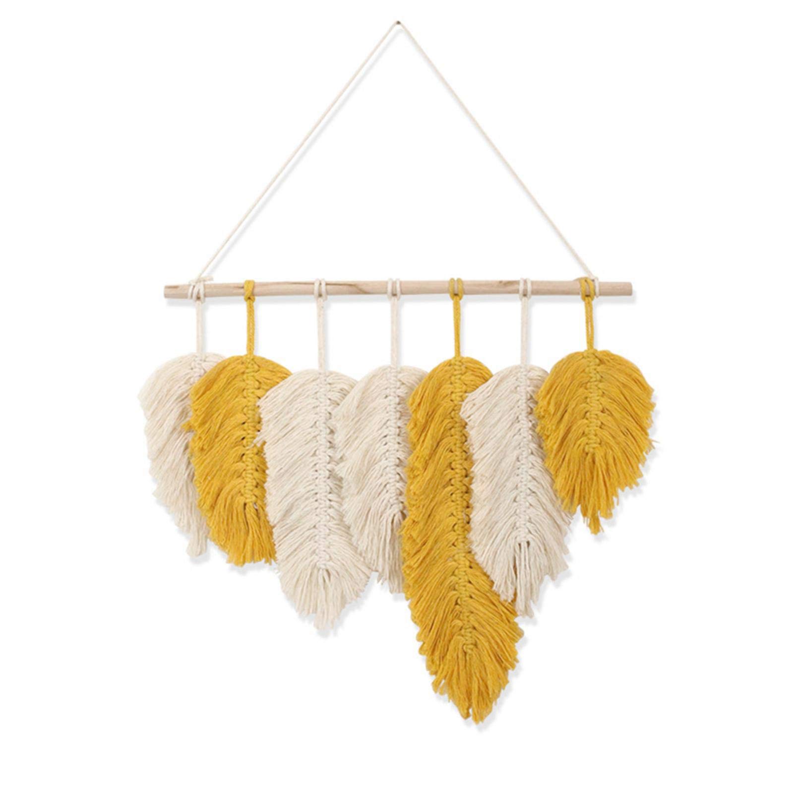 Voiakiu Yellow Wall Macrame Hanging | Feather Woven Tapestry With - Macrame Wall Hanging, Boho Wall Art, Modern Wall Decoration, Woven Tapestry, Ornament For Wedding