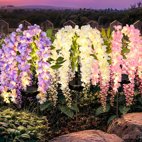 GIGALUMI 3 Pack Solar Wisteria Flowers Outdoor 2 Modes Multicolored
