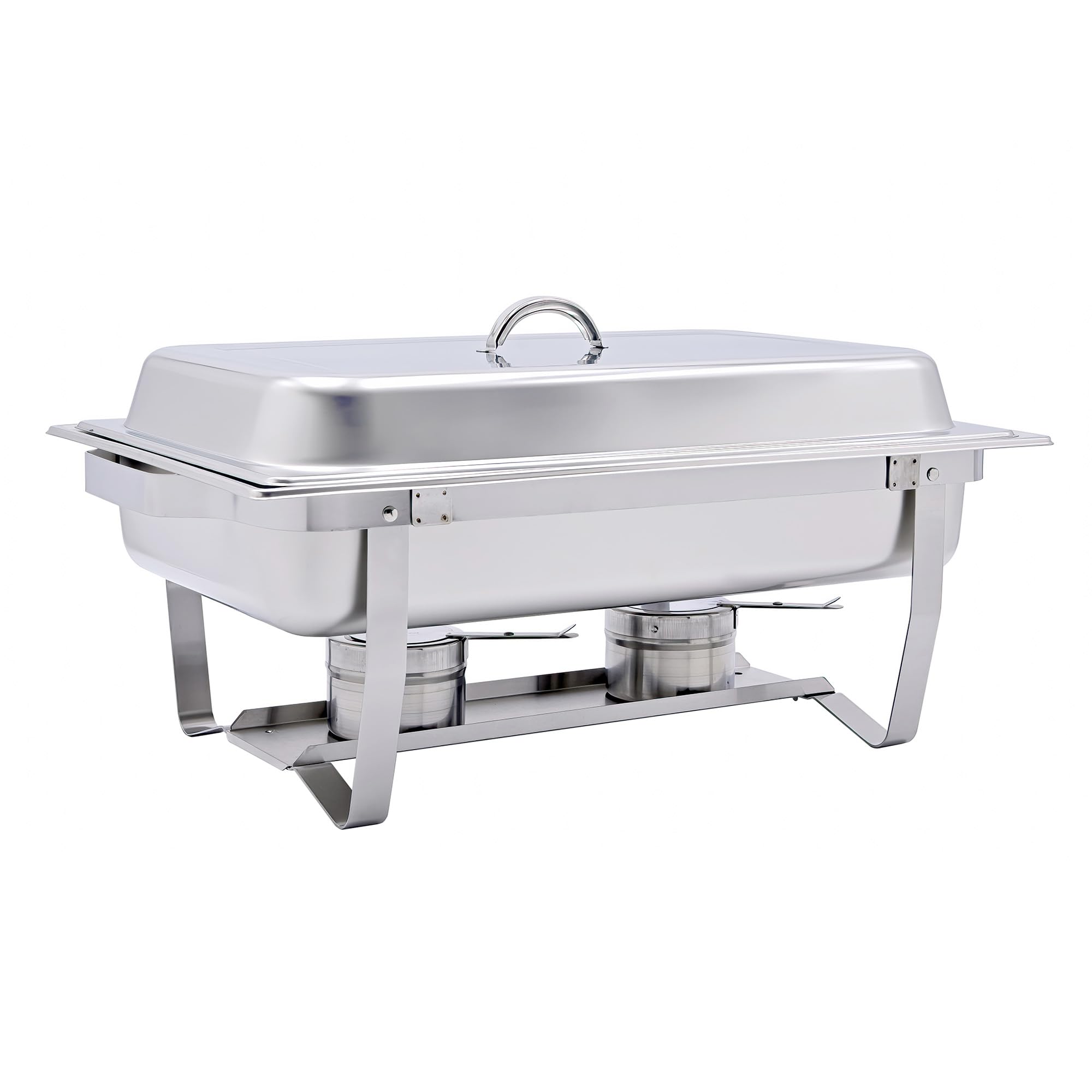 GN-Chafing Dish Speisewärmer Komplettset 1/1 inkl. Gestell mit Tragegriffen und Deckelhalterung, Wasserbadbehälter, GN-Behälter 1/1 65 mm, Brennpastenhalter inkl. Schliessmechanismus