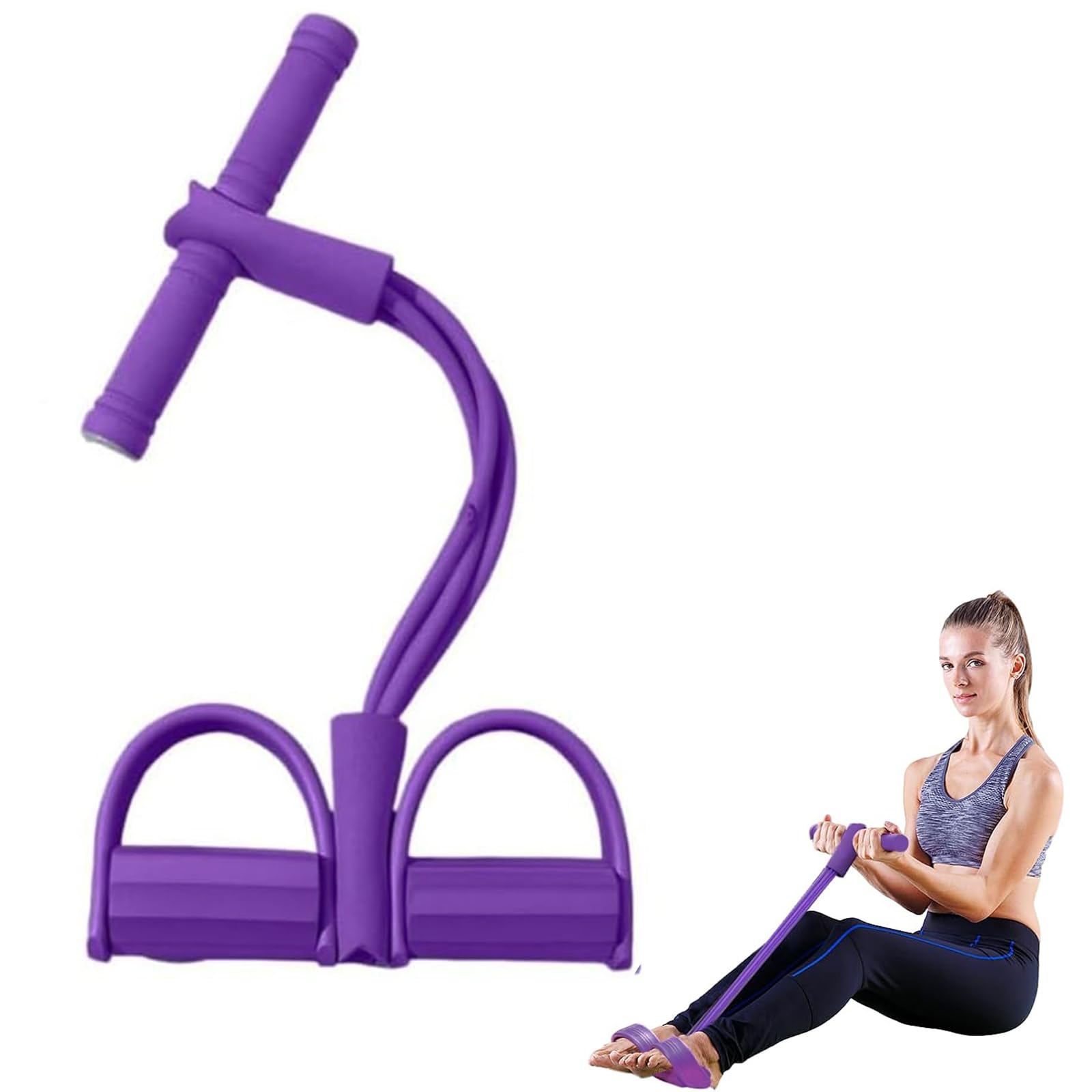 6-Tube Pedal Resistance Bands with Handle, Abdominal & Leg Muscle Training Equipmen, Foot Pedal Resistance Band for Full Body Workout, Home Gym Training, Yoga, and Pilates (Purple)