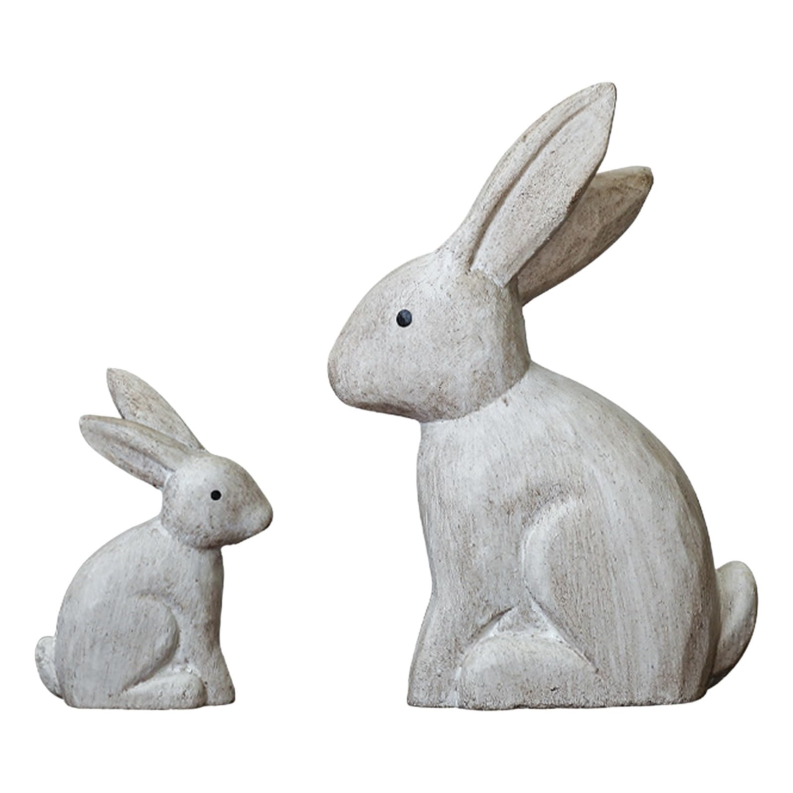 sugerou 2Pcs Distressed Rabbit Statue Vintage Bunny Figurines Easter Decor Rustic Wooden Sculptures for Home Farmhouse Mantel Tabletop Shelf Matte White Sandstone Texture Light Brown