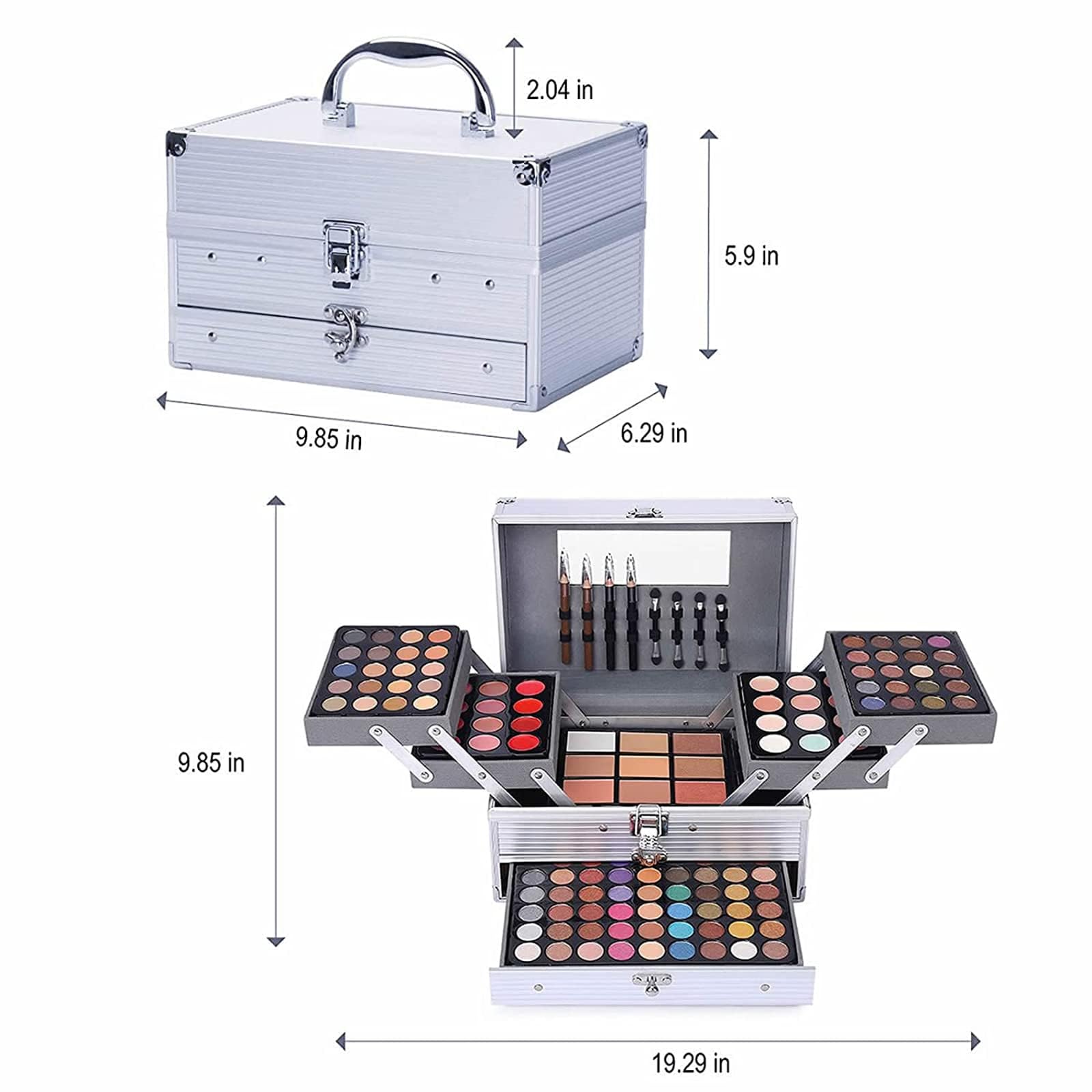 Kit de maquillage pour femmes et filles, kit de maquillage tout-en-un avec pinceau cosmétique, rouge à lèvres, palette de fards à paupières, blush, gel pailleté en rose, mallette de maquillage de