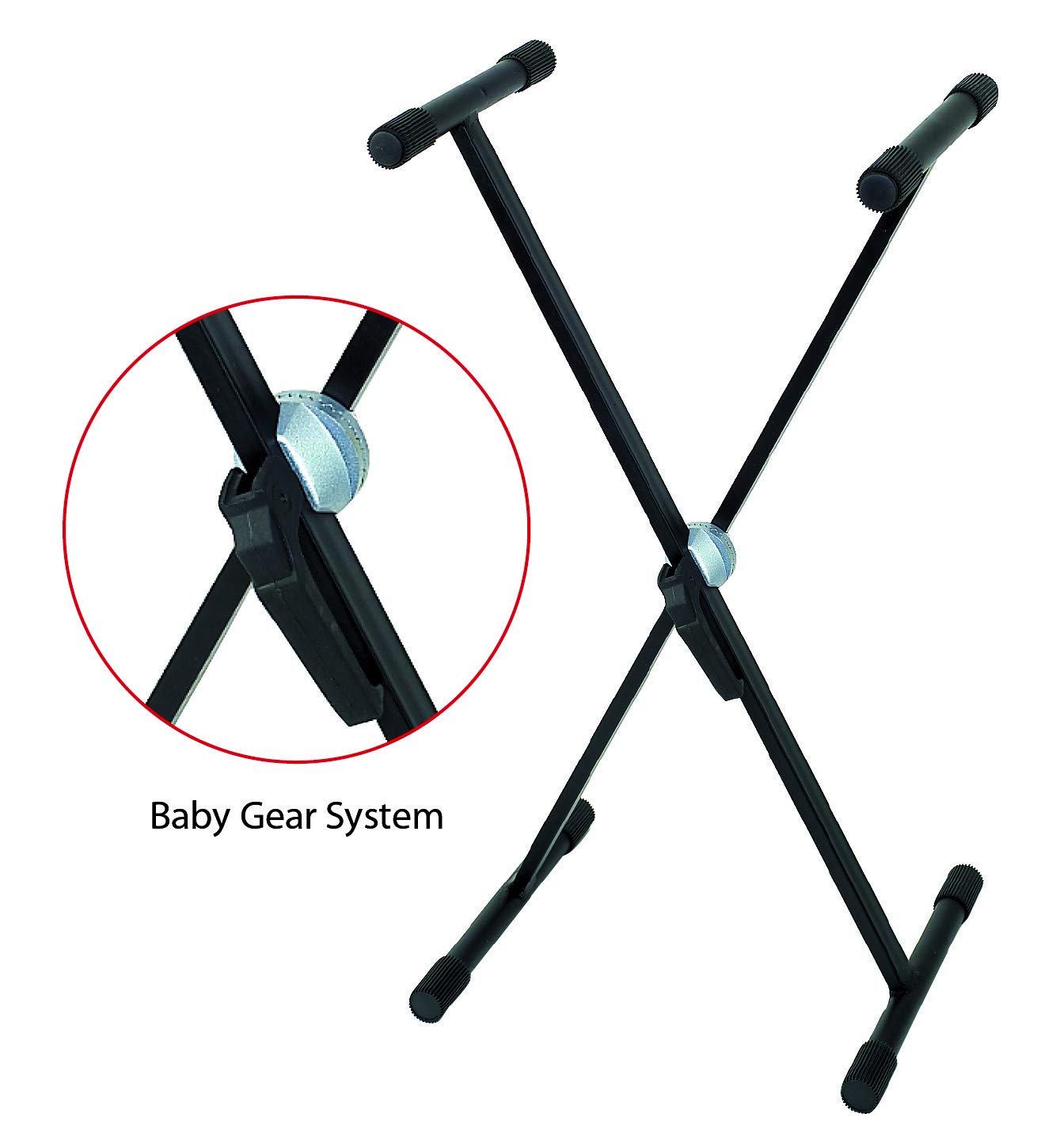 GEWA soporte de teclado KS-10B - Sistema Baby Gear - Un solo soporte - Tubo de acero - Plegable - Altura 55-80 cm - Altura y ancho ajustables - Capacidad de carga hasta 25 kg - Peso 2,8 kg - Negro