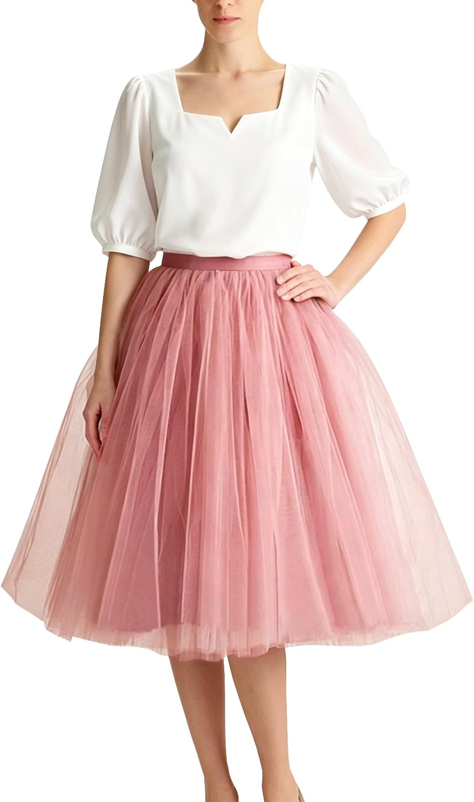 Women's A-Line Tulle Skirt Elastic Waist Petticoat Bridesmaid Tutu