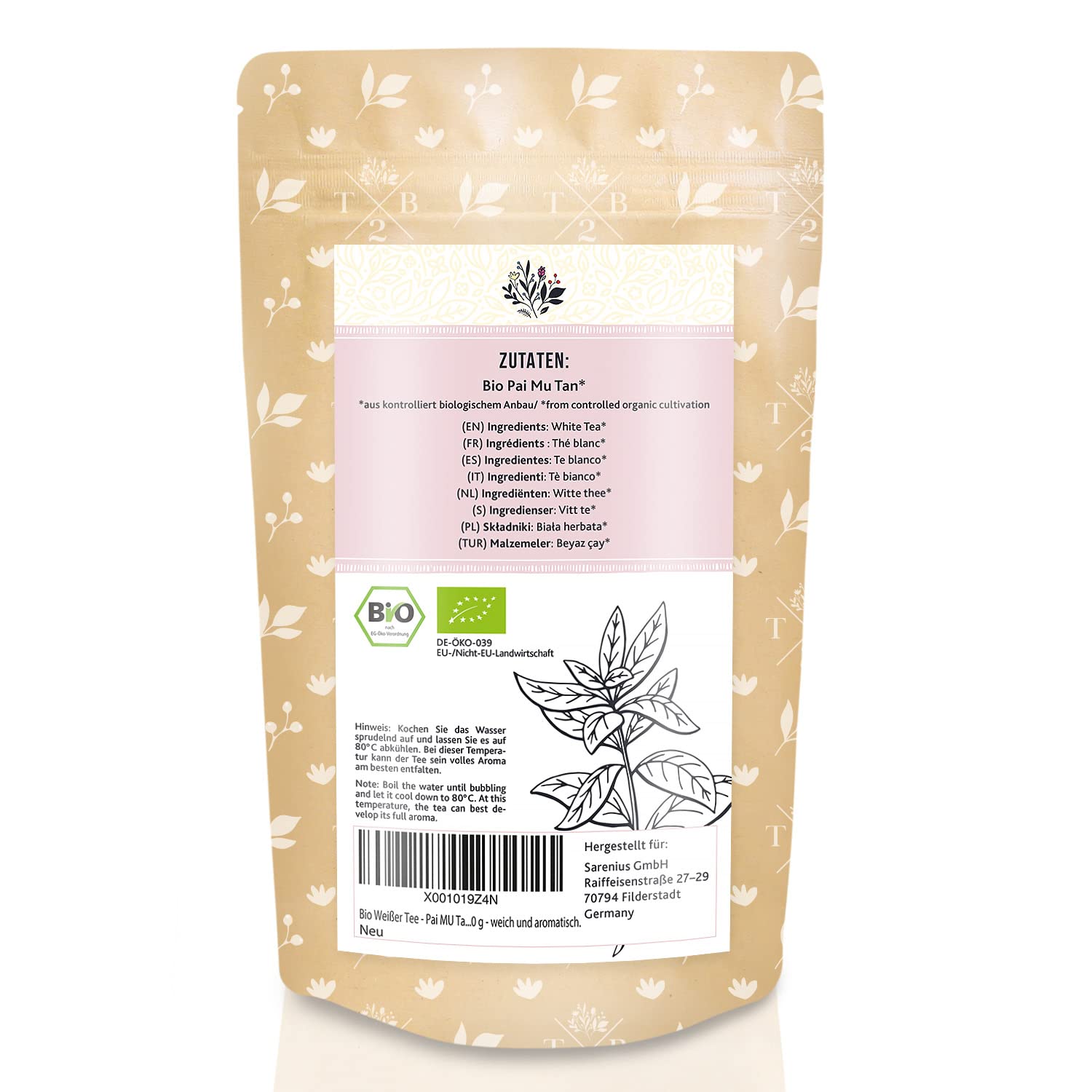 Té Blanco Ecológico - Té Pai Mu Tan. 100 g, hojas enteras - suave, fragante y aromático. (40 tazas) | Tea2Be