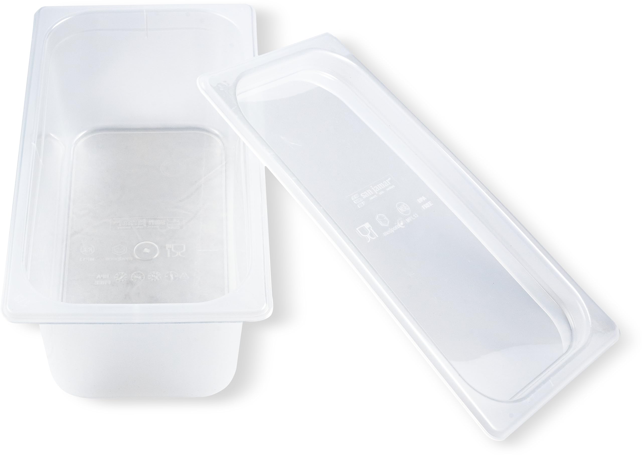 San Jamar mp13 modpans Polipropileno 1/3 sartén de alimentos con tapa, Capacidad de 140 mm de profundidad, 3,8 L, transparente (12 unidades)