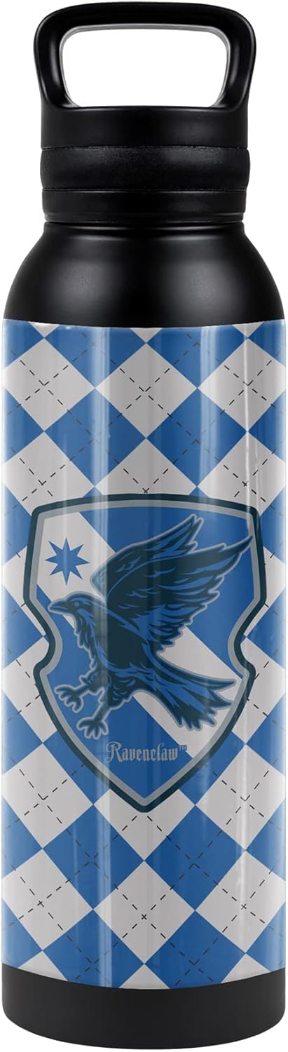 Harry Potter OFFICIAL Ravenclaw Plaid Sigil 24 oz Insulated Canteen Water Bottle, Leak Resistant, Vacuum Insulated Stainless Steel with Loop Cap, Black