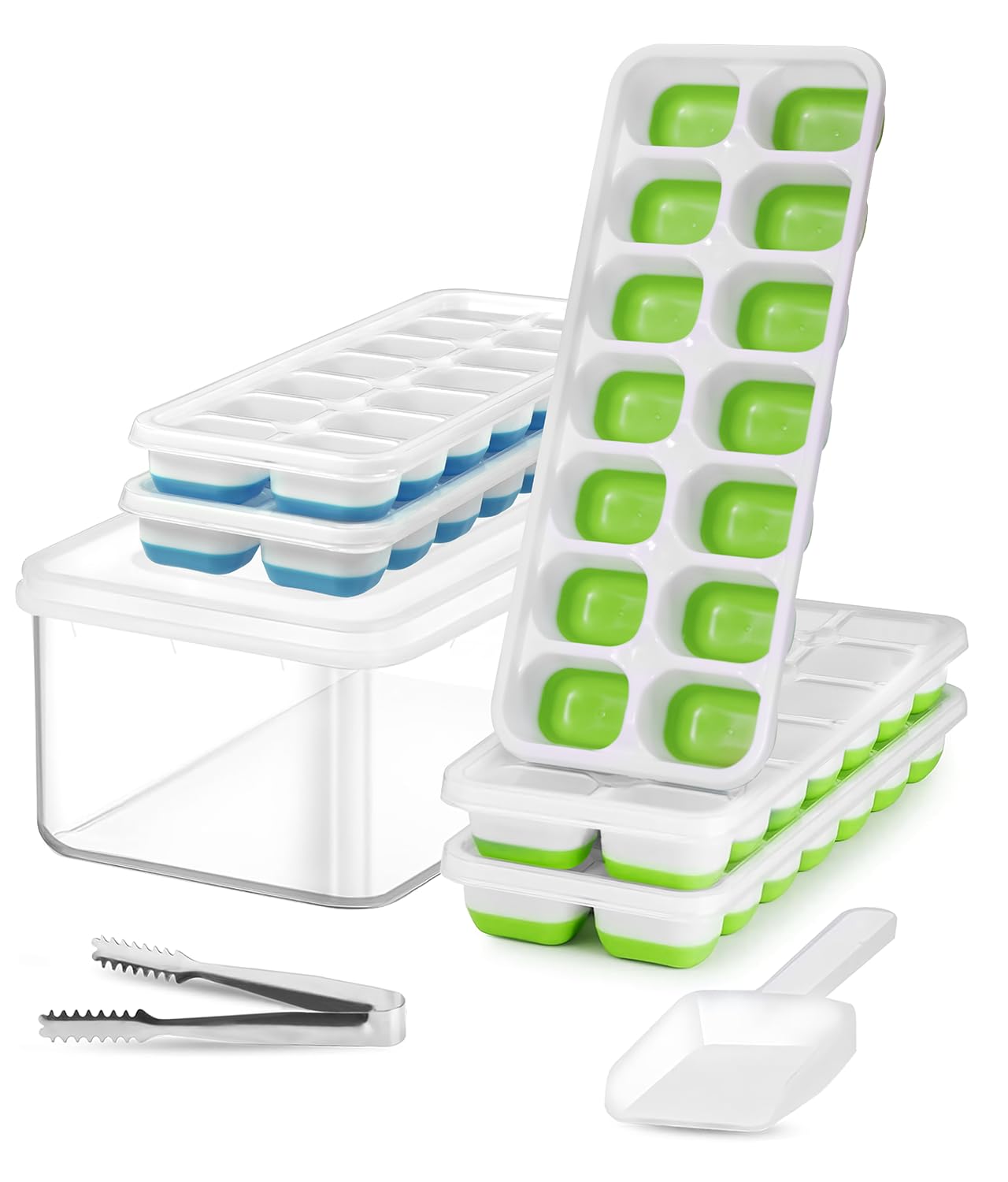 Ice Cube Trays for Freezer Ice tray - Easy to Release Silicone Ice Trays with Spill-Resistant Lids, Reusable Ice Cubes,Stackable and BPA-Free, Perfect for Cocktails, Drinks, and Iced Coffee