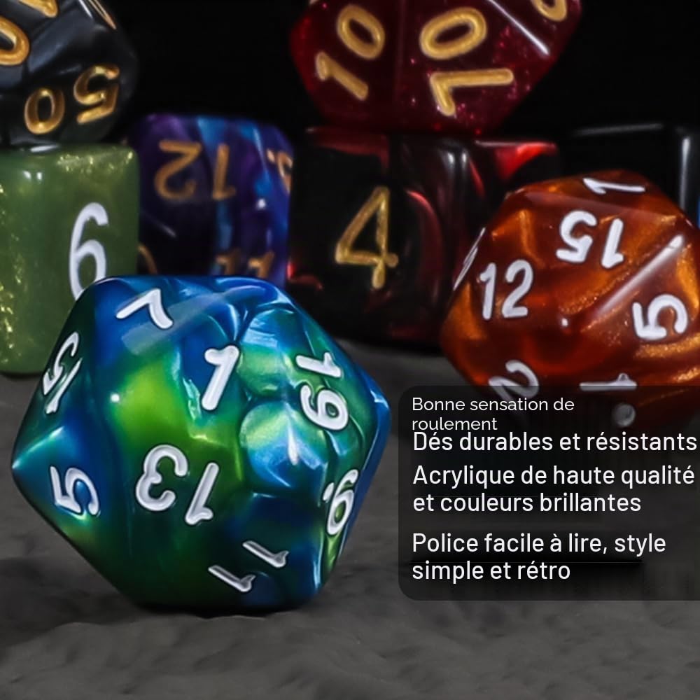 QMAY Jeu de dés polyédriques 175PCS DND Dés D4 D8 D10 D12 D20 D%