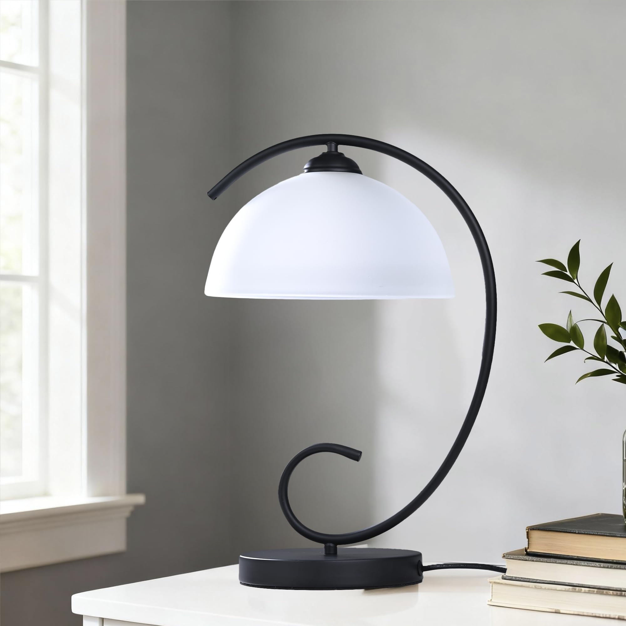 Alighting Tischlampe Schwarz mit Glas Lampenschirm | Vintage Tischleuchte 44,5 cm, Elegante Nachttischlampe für Schlafzimmer Wohnzimmer Beistelltisch, E27(ohne Leuchtmittel)