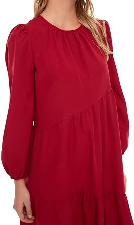 Trendyol Women's Crew Neck Standard Burgundy Dress