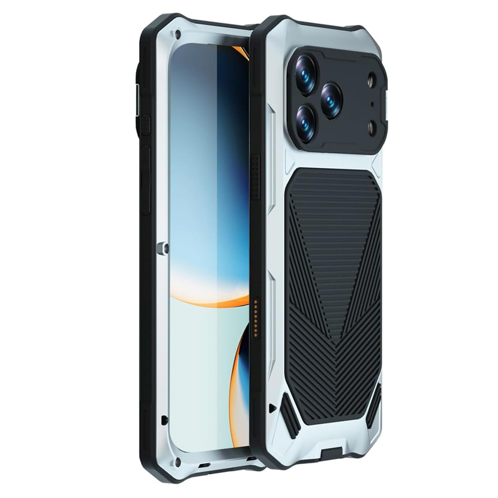Etui na iPhone 17 Pro Max/17 Pro/Air/17, metalowa obudowa, ochrona aparatu, podpórka, odporna na wstrząsy powłoka (srebrny, 17 Pro)