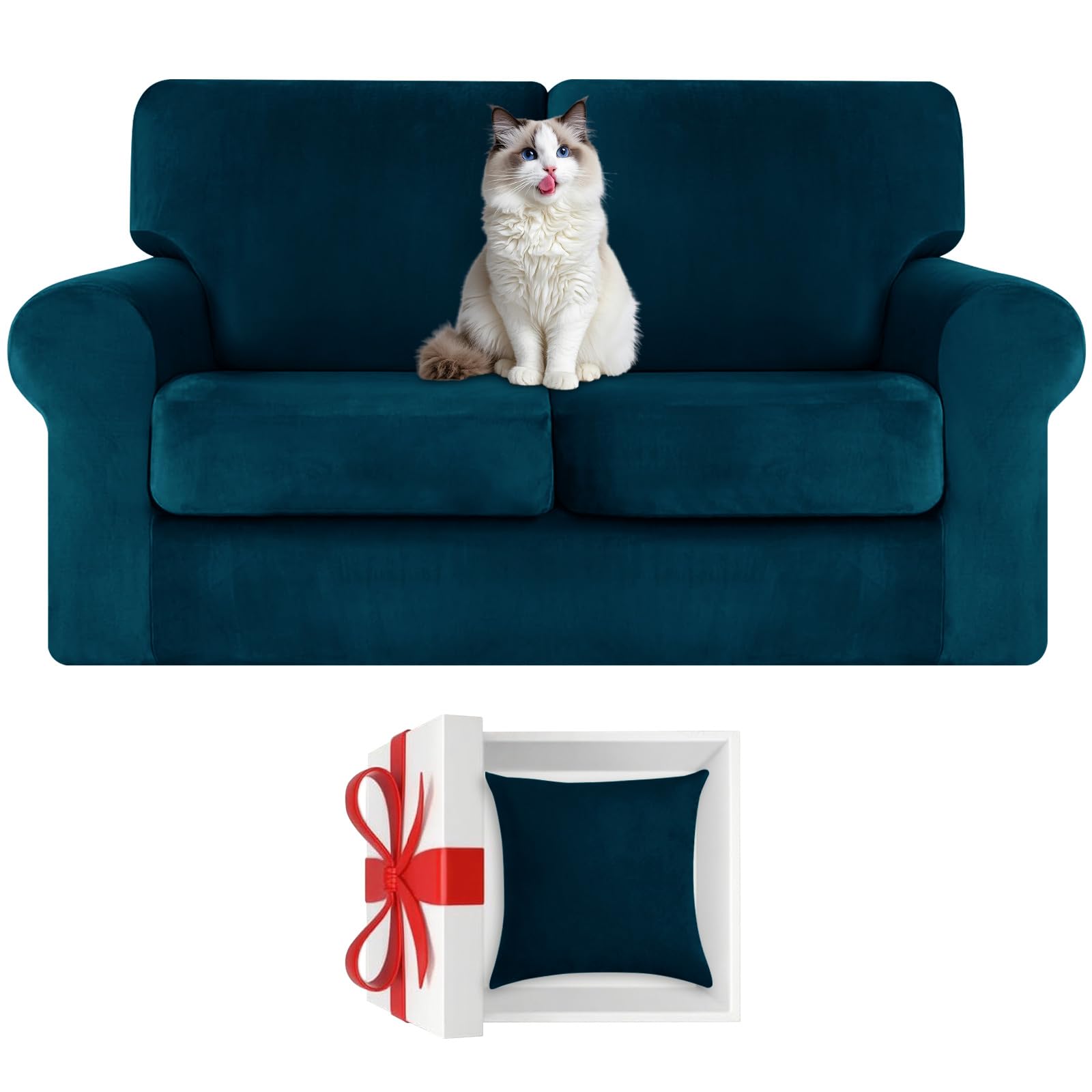 Housse de canapé de remplacement Ektorp 2 places velours XL bleu paon premium