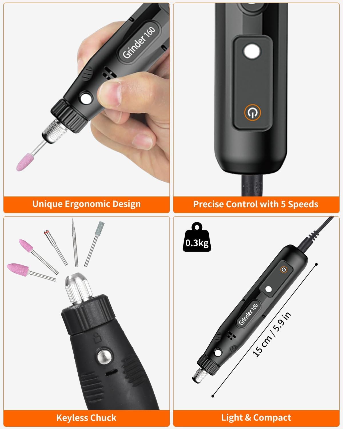 Utensile Rotante Multifunzione 104 Accessori 5 Velocità Variabile 5000-18000 RPM Mini Trapano Elettrico Smerigliatrice per Incisione Taglio Foratura Lucidatura