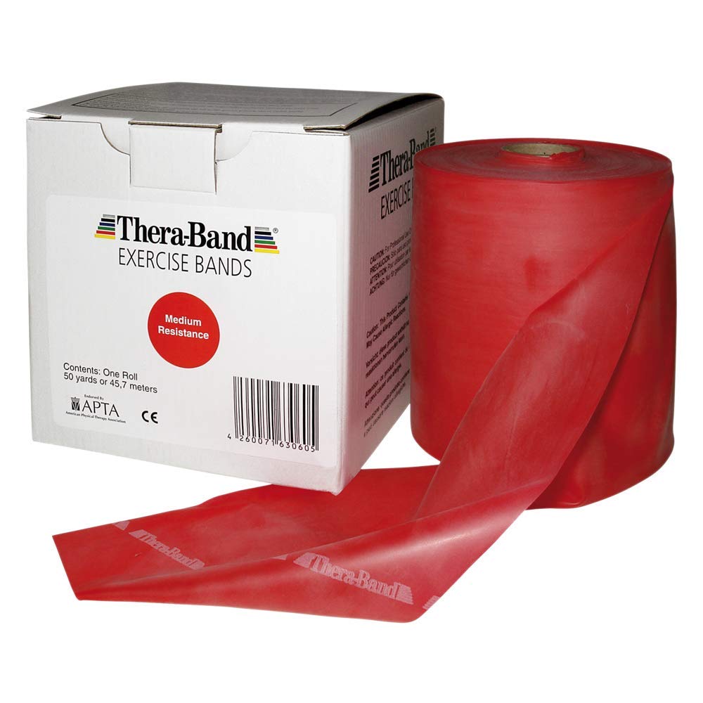 Theraband Original Fitness Latex-Widerstandsbänder – Vorratsrolle 45,5 Meter, 100% Naturlatex, Ideal für Rehabilitation, Muskelkonditionierung, Ganzkörpertraining, Rot | Mittel