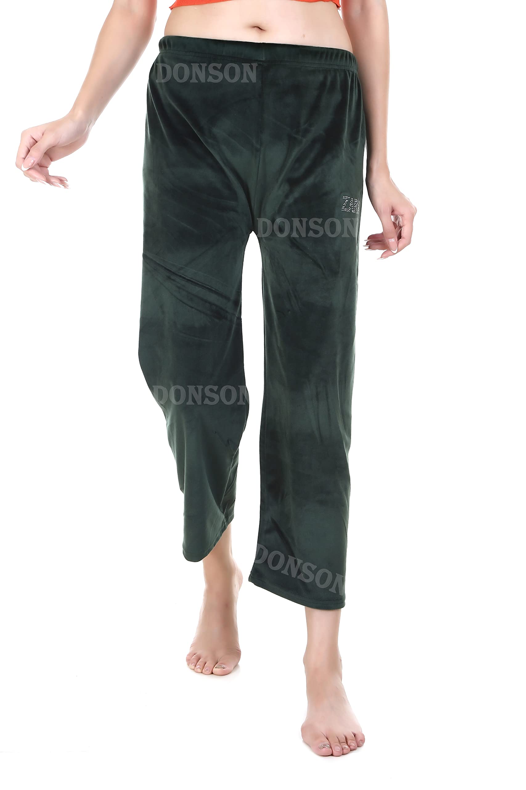 Womens Soft Bright Velvet Pajama Long Sleeve Velvet Long Pants Assorted Color Free Size (28 till 34) Pack of 1 DARK GREEN-image-30