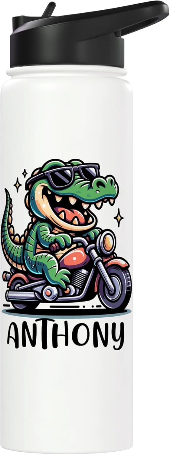 Anthony Alligator Motorcycle Design for Boys Name Anthony Stainless Steel Insulated Water Bottle