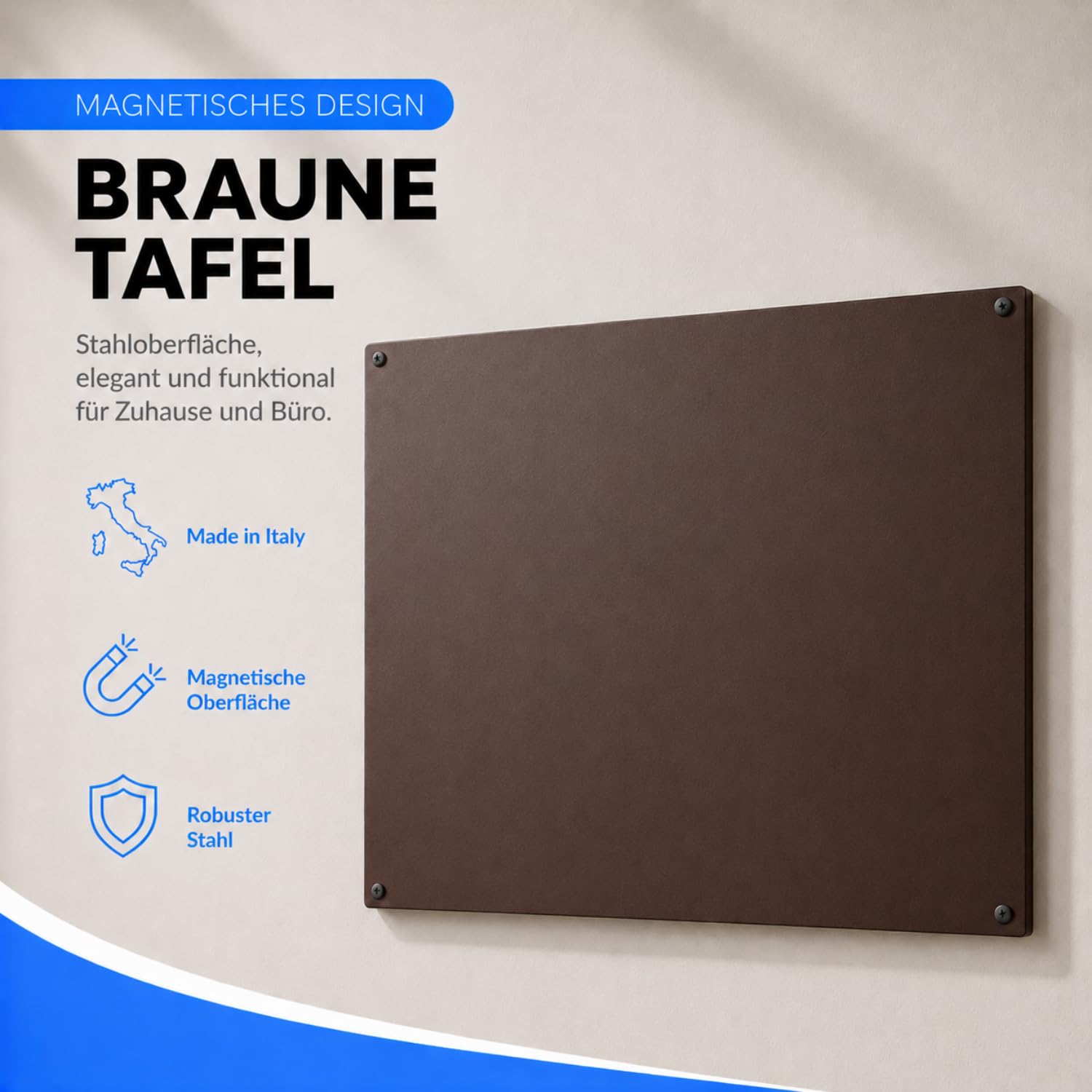 Magnettafel Wandtafel aus Stahl 60 x 44 beschreibbar mit Marker (braun)