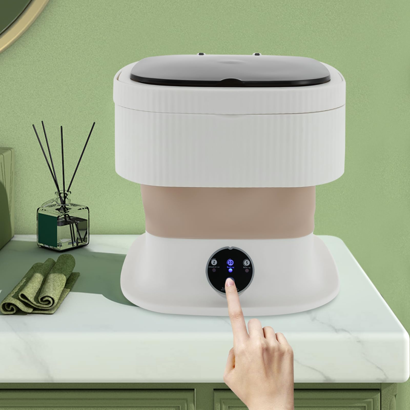 Mini lavatrice portatile 40 W, autoportante, mini lavatrice da campeggio, 10 l, moderna e pieghevole, 320 rpm, per magliette, biancheria intima, calze 30 x 30 x 28 cm (cachi)