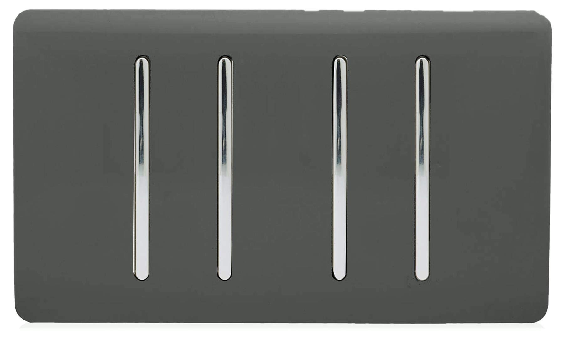 Trendi Switch Charcoal Trendi 4 Gang (2 Way & 1X Intermediate) Glossy 10 Amp Rocker Light Switch