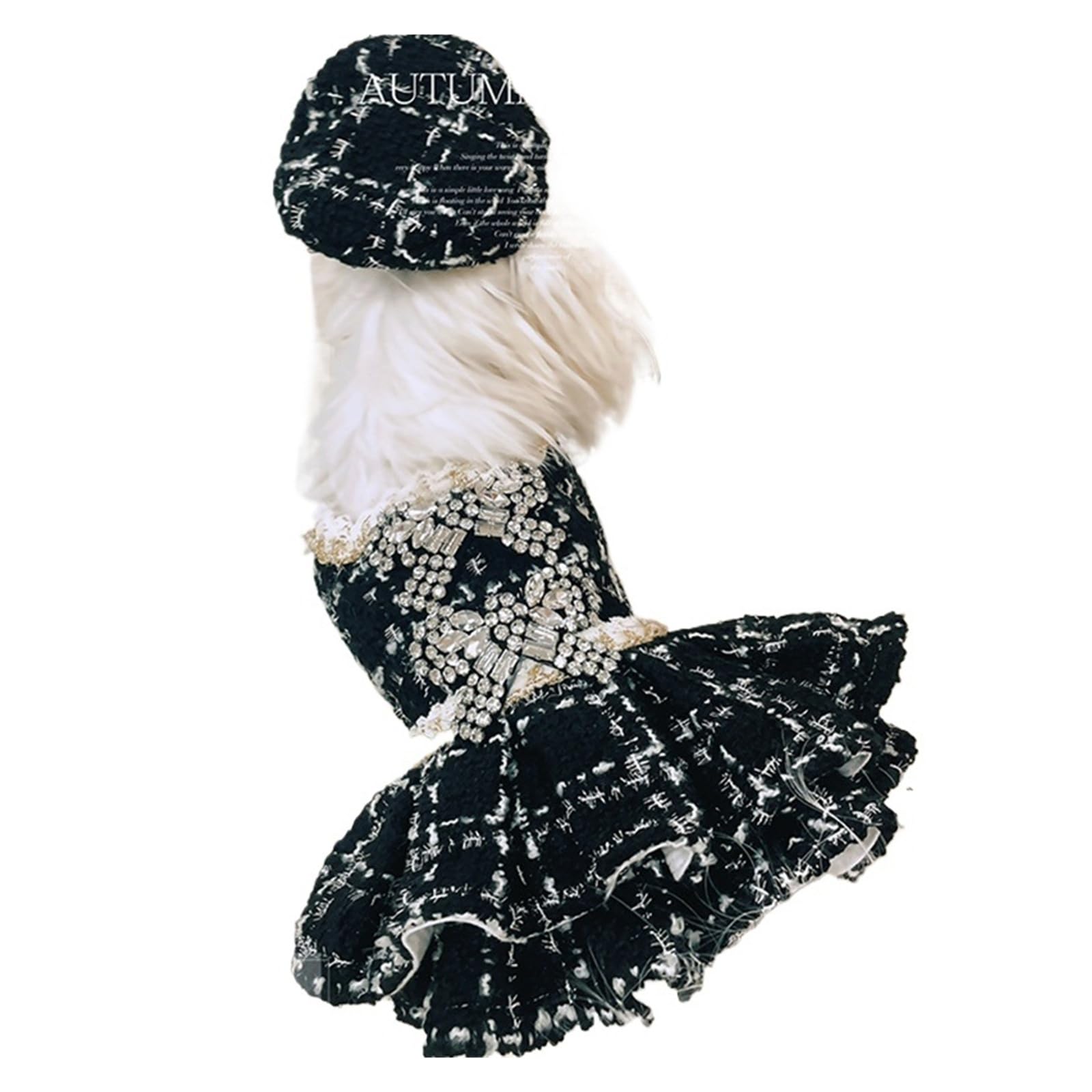 Otoño Invierno Ropa de Lujo for Mascotas Vestido Princesa cálido Felpa Malzis Yorkshire Cachorro Rhinestone Mujer Perros Boinas(White,M)