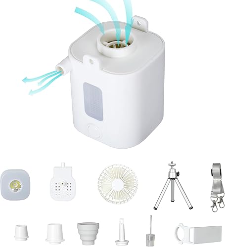 Santu Mini bomba de aire de 3.560Kpa, mini bomba de vacío, con ventilador de 4.5 pulgadas, luz LED, 5 boquillas, para camas de colchón de aire,