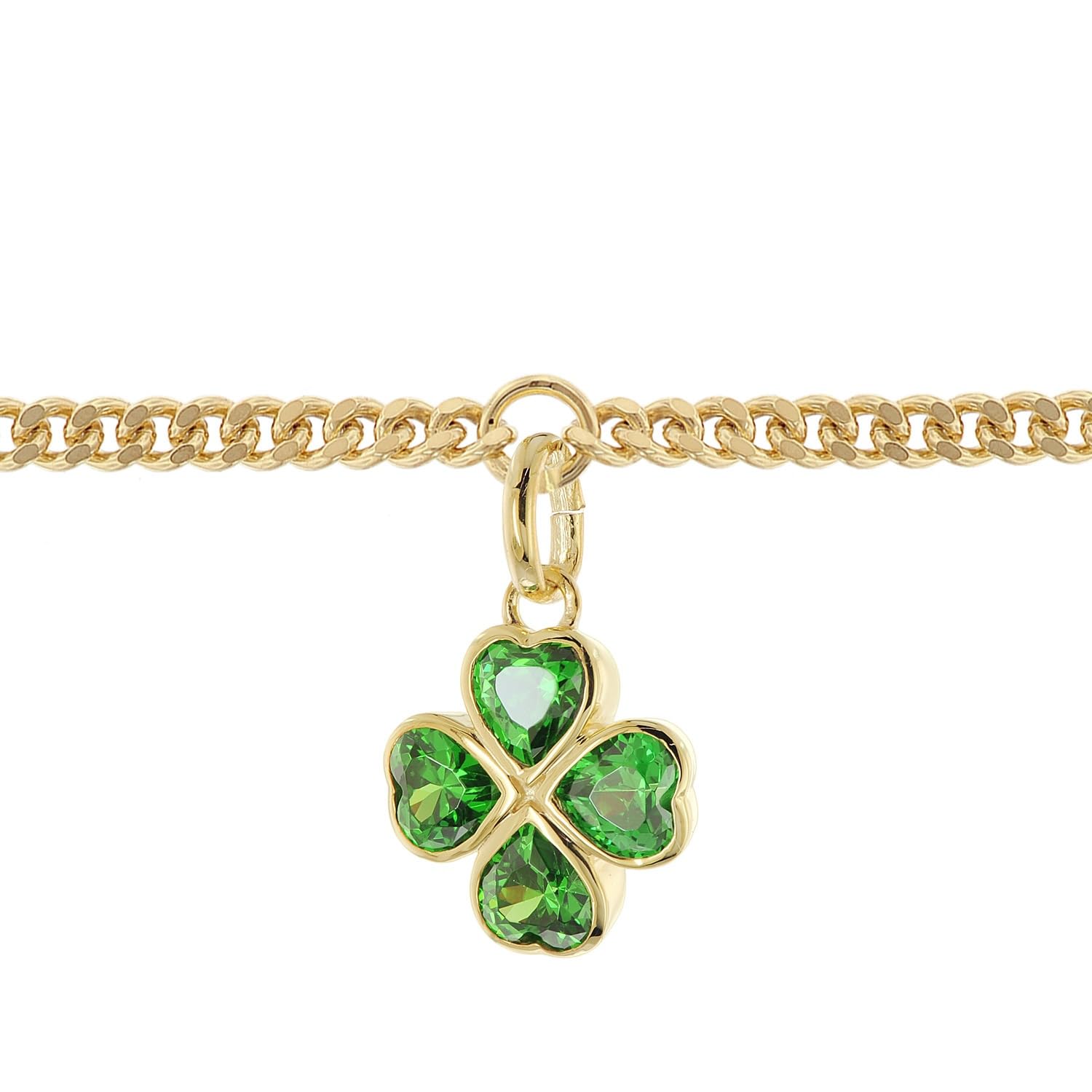 trendor Pulsera infantil con trébol verde, plata 925, chapada en oro, 21663 | Pulsera cómoda de cadena plana, joyería elegante para niños,