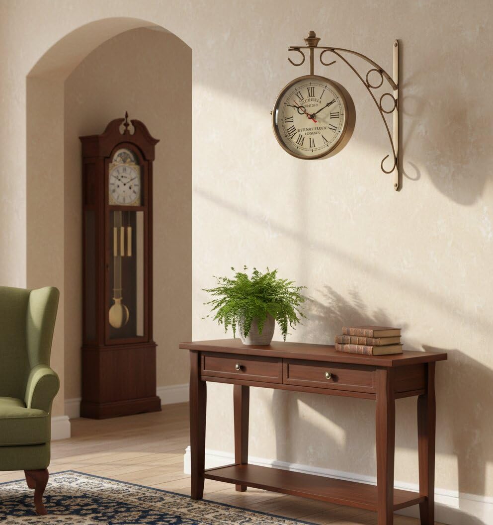 Vintage Brass Wall Clock - London Station Style -5