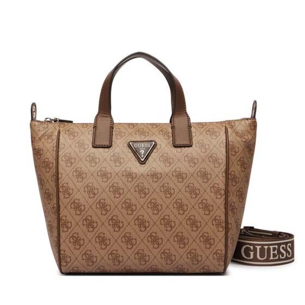 GUESS Omuz çantası Follie Küçük Kadın Çantası Latte Logo kahverengi