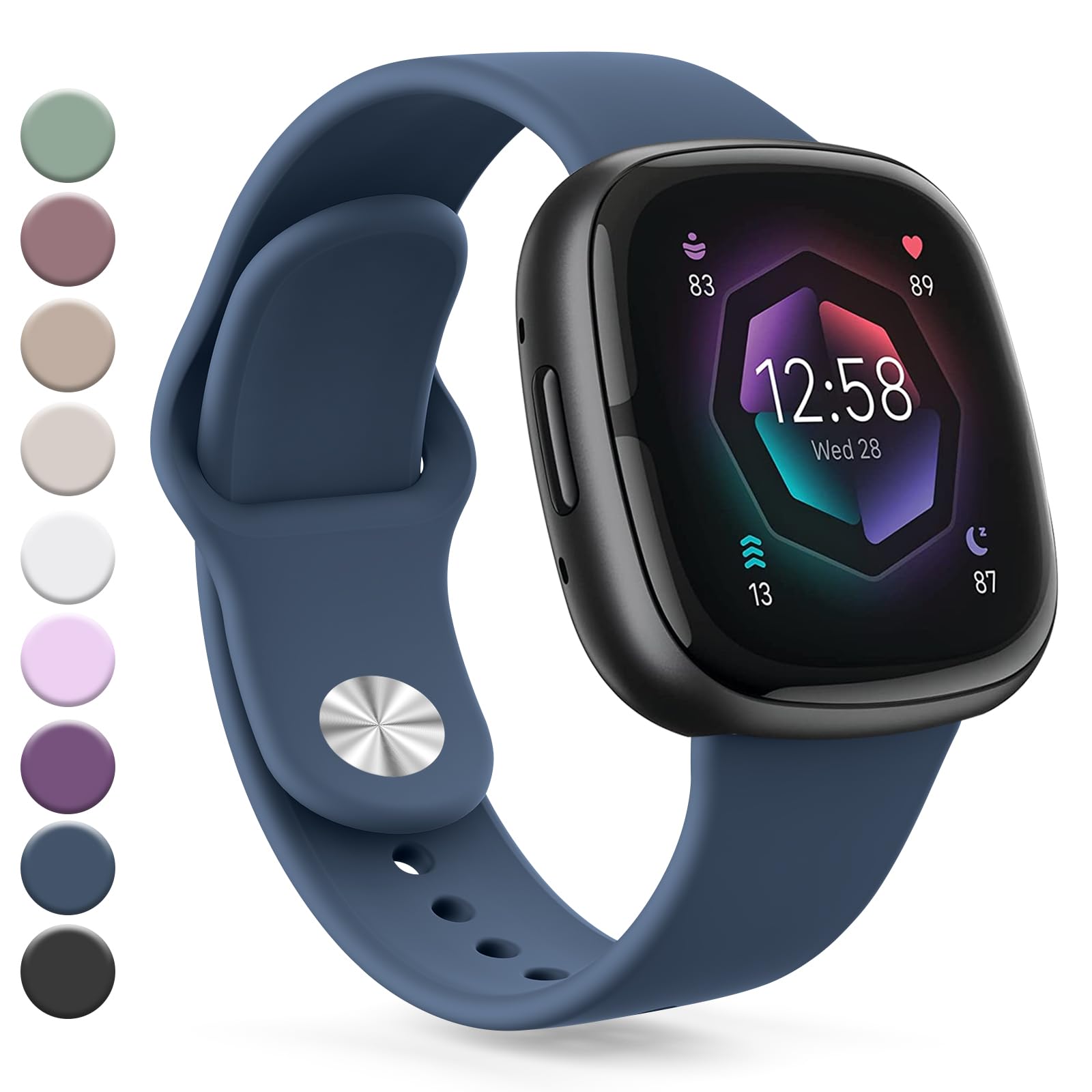 Vanjua Band Compatible with Fitbit Sense 2 / Sense Bands, Fitbit Versa 4 / Versa 3 Bands Women Men, Soft Silicone Replacement Strap for Fitbit Sense 2 / Versa 4 Smart Watch (Small, Navy Blue)