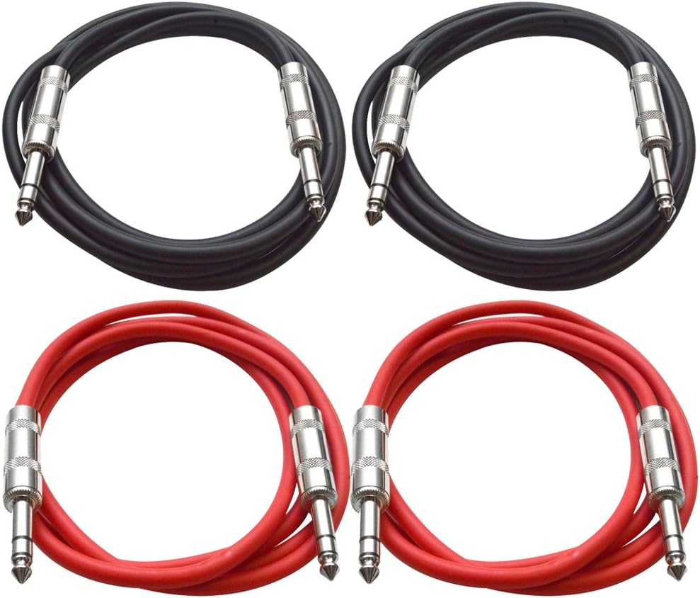 Seismic Audio - SATRX-2-4パック 2フィート 1/4インチ TRSから1/4インチ TRSパッチケーブル -