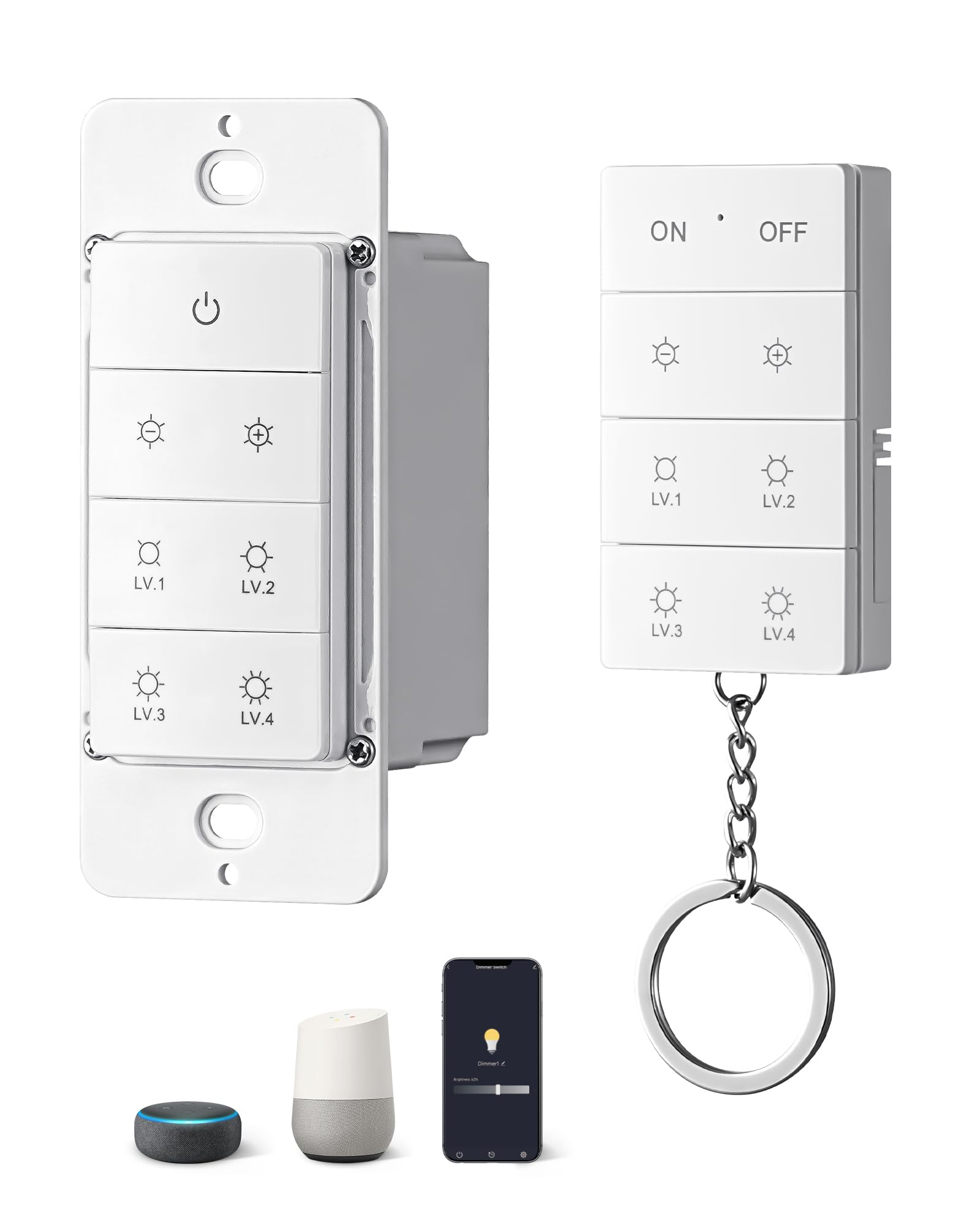 DEWENWILS Smart Dimmer Switch with Remote, Single-Pole, Needs Neutral Wire, 2.4GHz Wi-Fi Electrical Light Dimming Switch Works with Alexa & Google