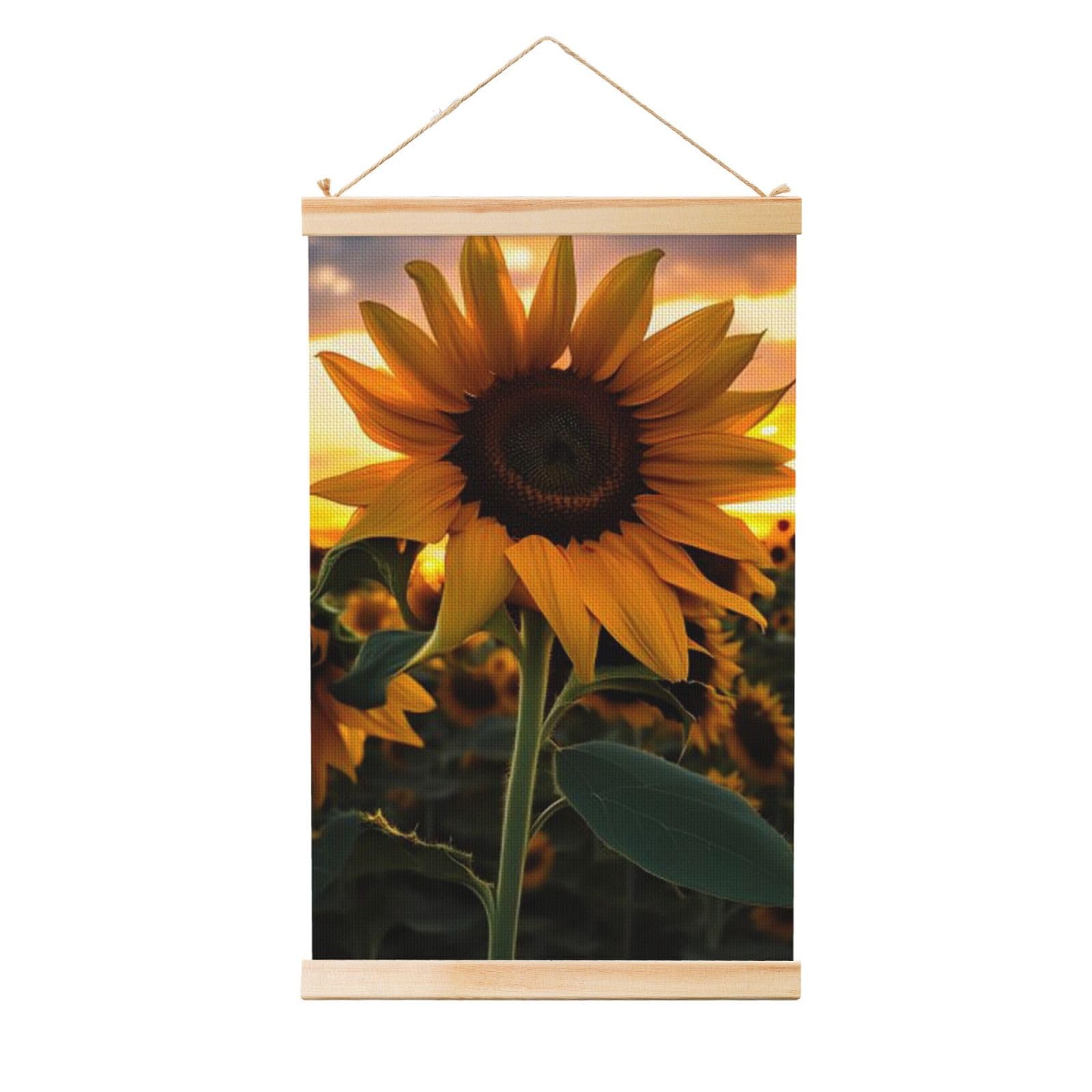 Farm Sunflower Posters Wooden Shaft Hanging Poster Canvas Prints Scroll Wall Art Painting Vintage Wall Banner Modern Artwork Decor for Home Decor Ready to Hang 12"x18"
