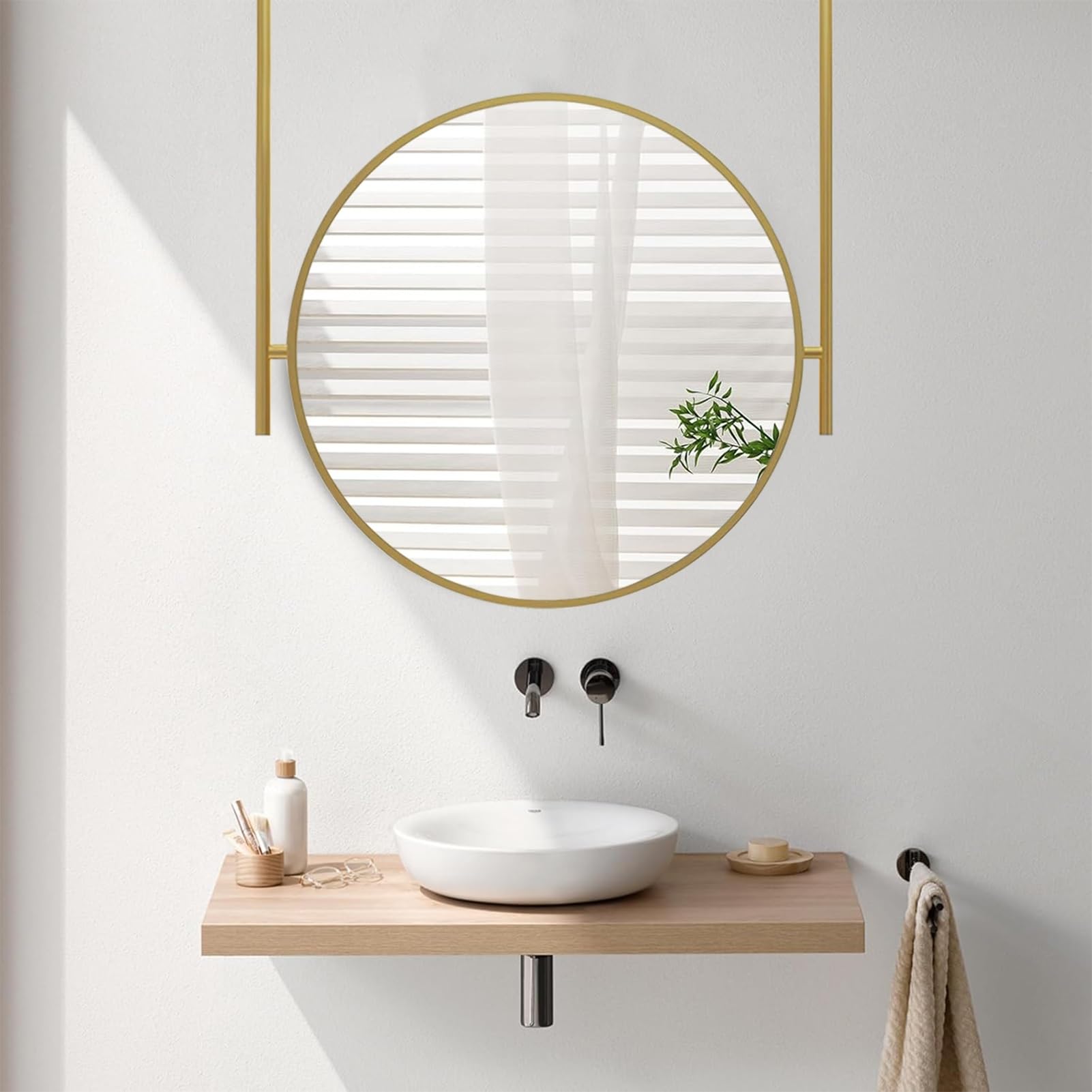WJFTODAY Ceiling Mounted Gold Framed Bathroom Wall Mirror - 40CM Decorative Vanity Mirror for Home & Hotel, Customizable Hanging Mirror for Stylish Interiors