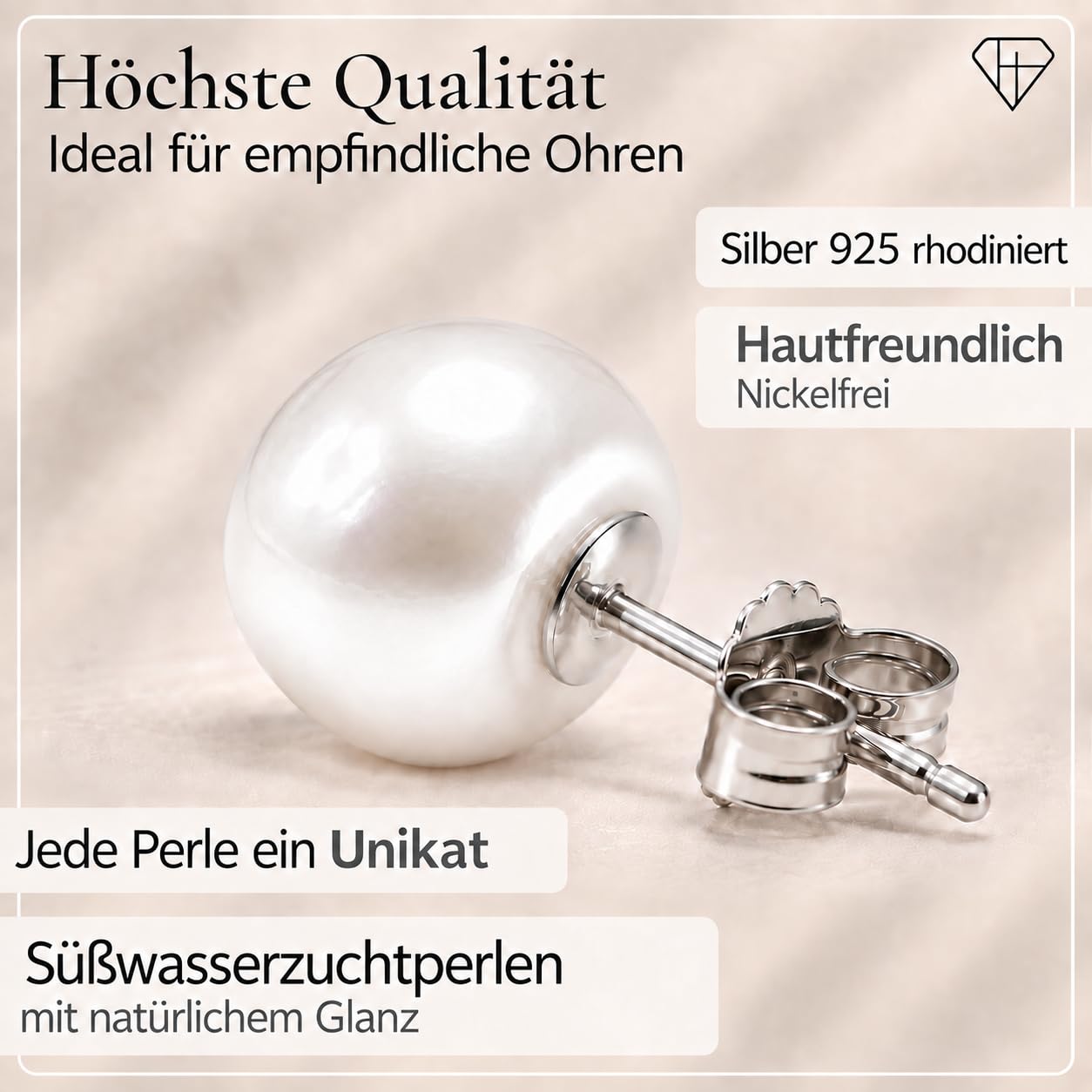 Perlenohrringe Silber 925 Damen Perlen Ohrringe Stecker