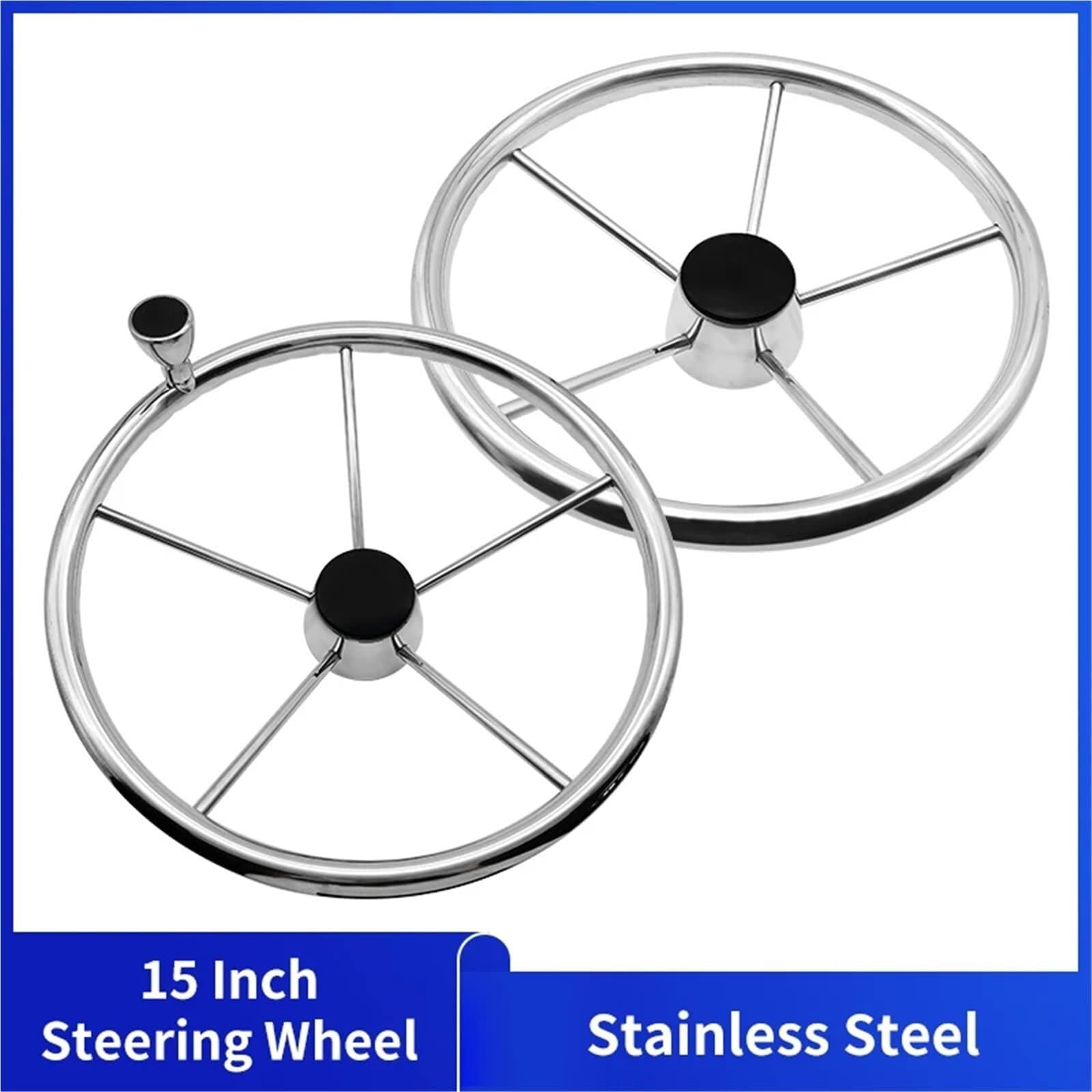 Steuerräder für Boote 5 Spoke 15 Inch Marine Stainless Steel Steering Wheel Boat Yacht With Control Knob Accessories(No knob)