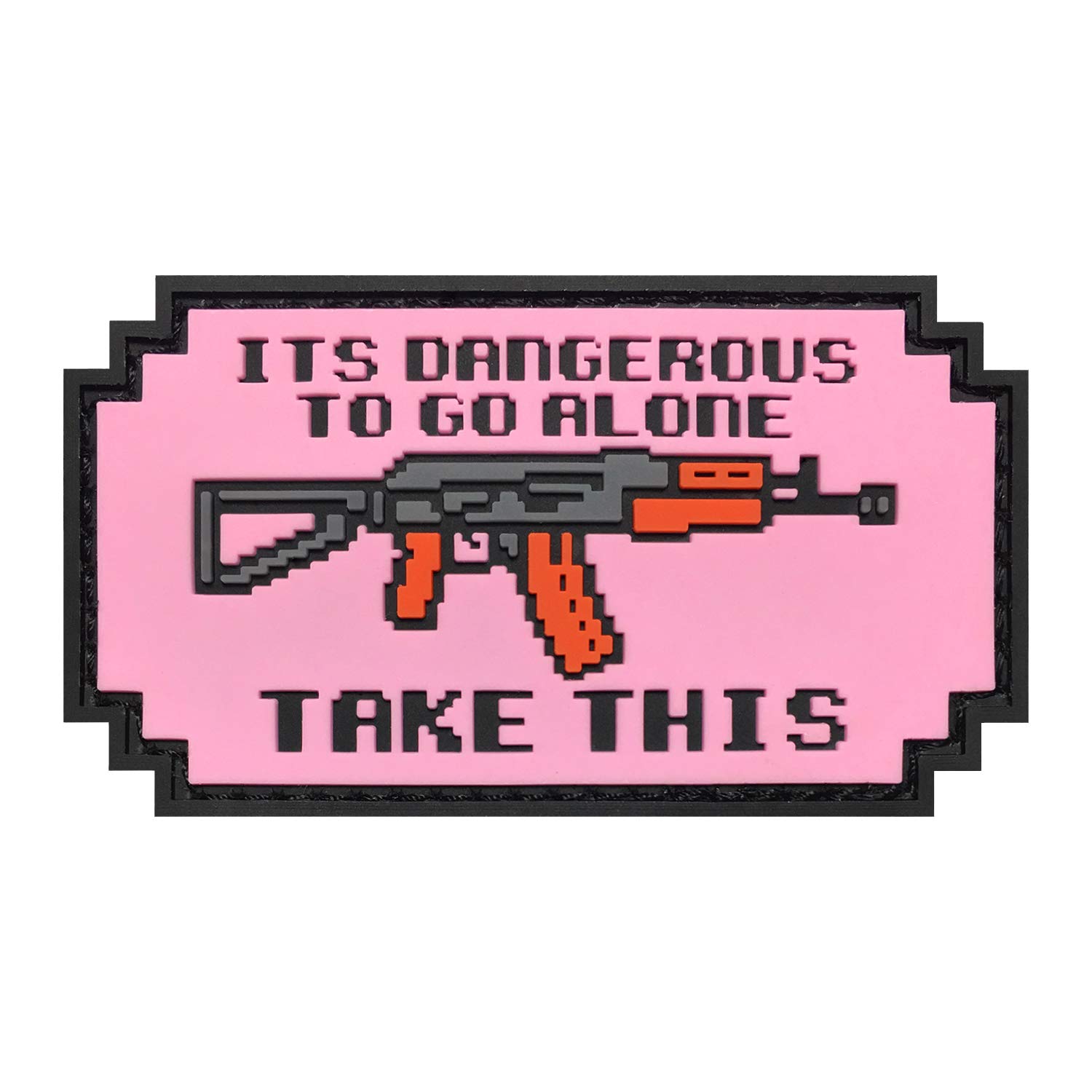 It's Dangerous to Go Alone Take This Military Tactical PVC Patch Morale Tactical Stickers for Clothes with Hook & Loop (Pink)
