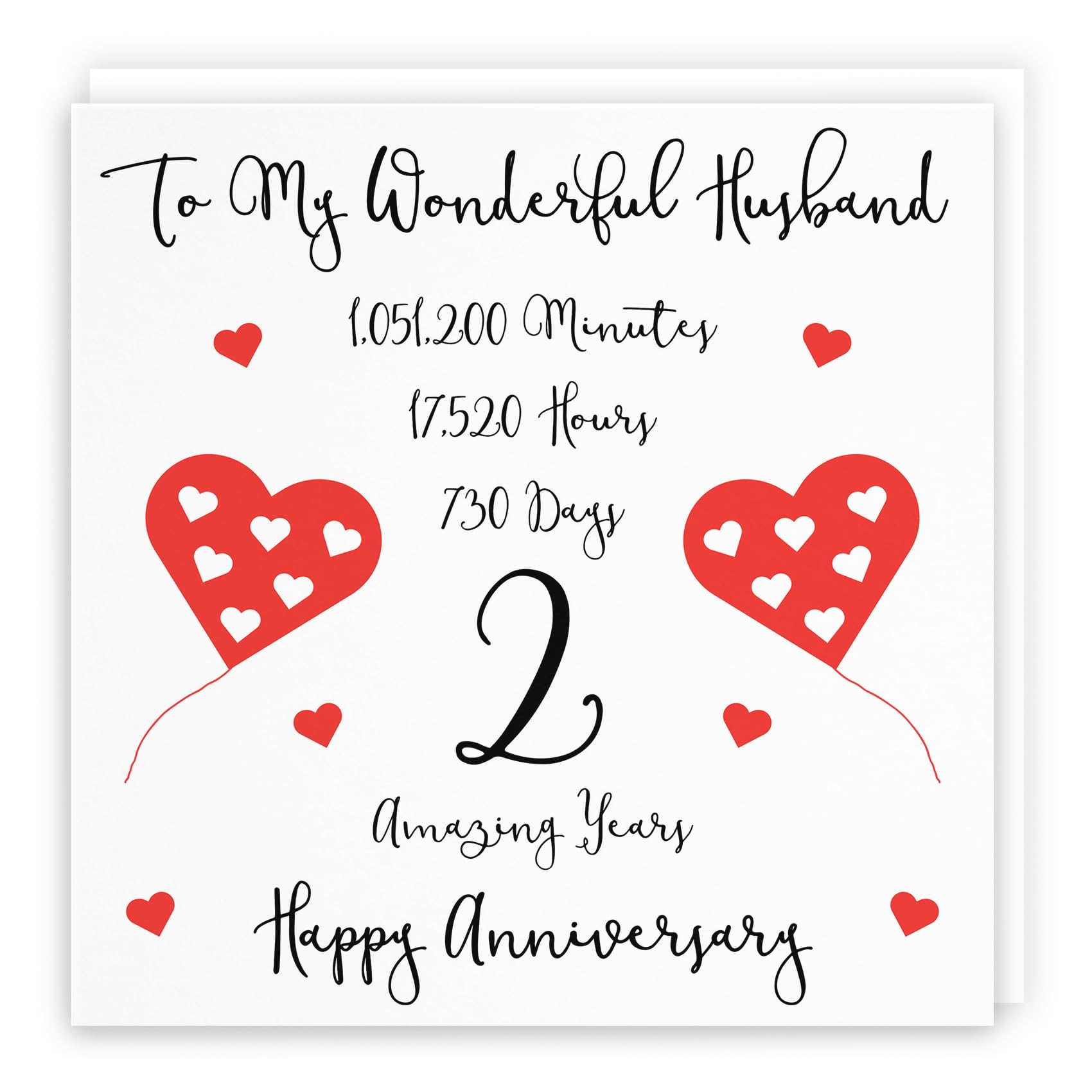 Hunts England, Romantic Husband 2nd Wedding Anniversary Card, To My Wonderful Husband, 2 Amazing Years, Timeless Collection