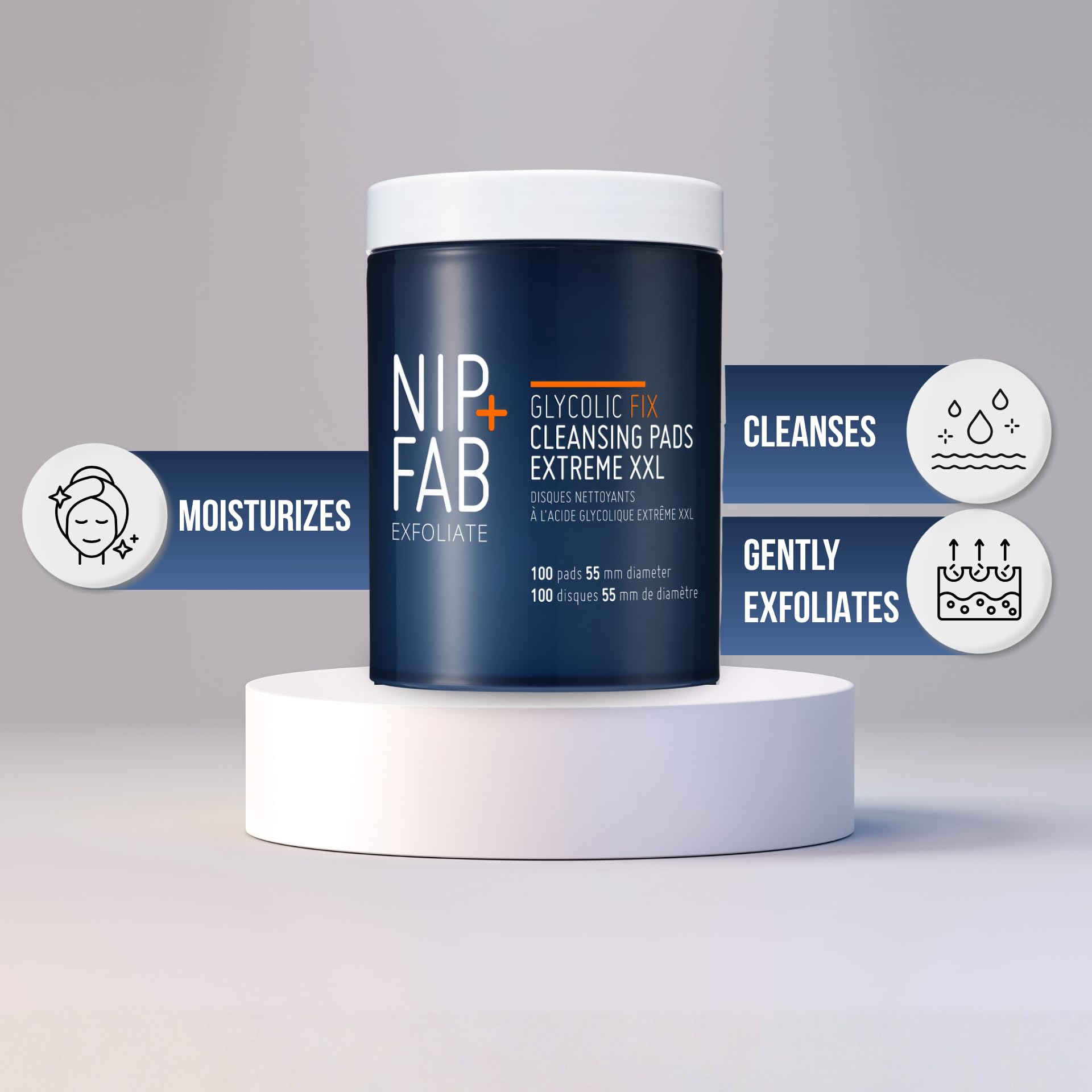 Nip + Fab Glycolic Fix Night Pads Extreme | Złuszczające Płatki do Twarzy | Kwas Glikolowy | Peeling do Twarzy | Kwas AHA | 100 Sztuk