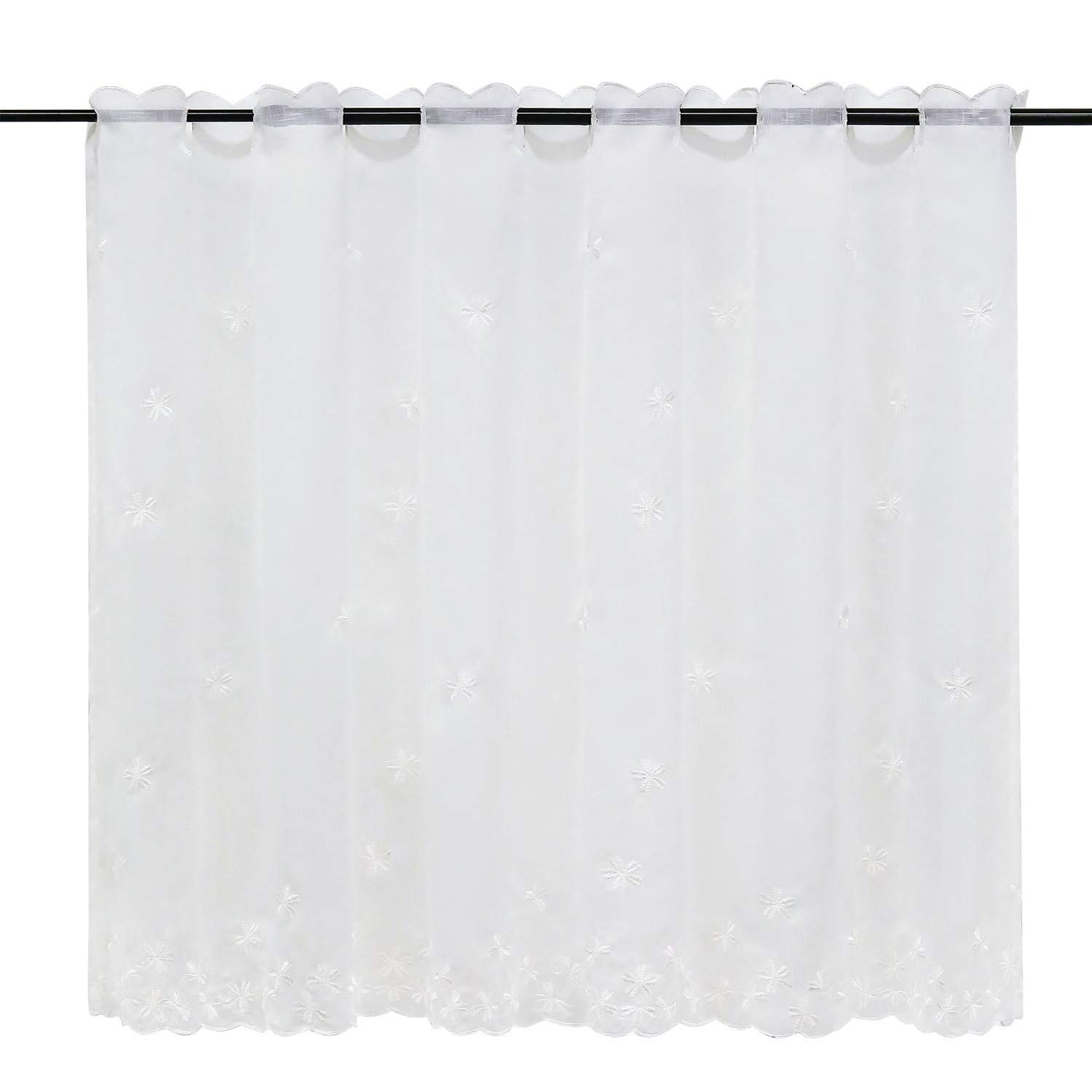 LOMUG Spitze Gardinen Weiß – Transparente Blumen-Vorhänge, 2 Stück Je 140x180 Cm