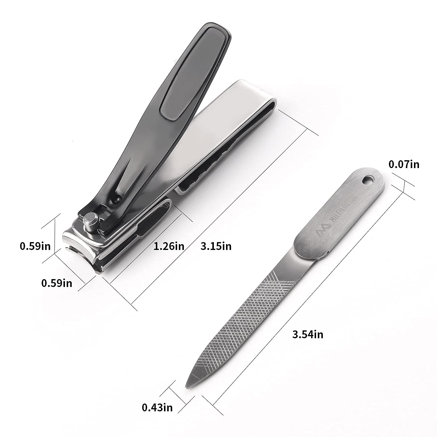 MILEILUOYUE Nail Clippers 2Pcs, 360° Rotating Head, Stainless Steel Sharp Pedicure for Thick Nails, Nail File, Metal Tin Box Suitable for Gifts